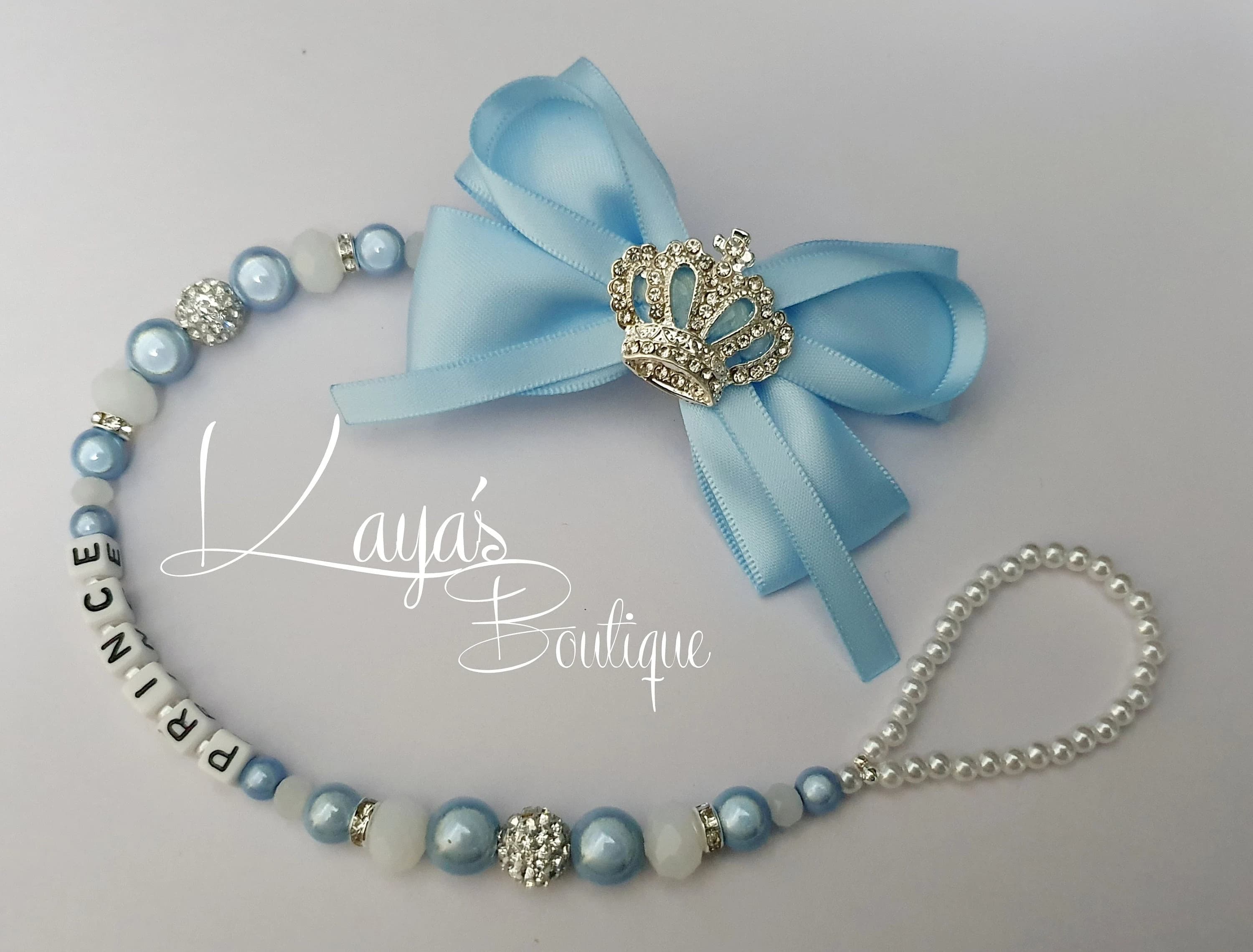 Reborn Dummy Clip: Bling Rhinestone Crown,  Blue Pearl Crystal Romany Chain - image 3