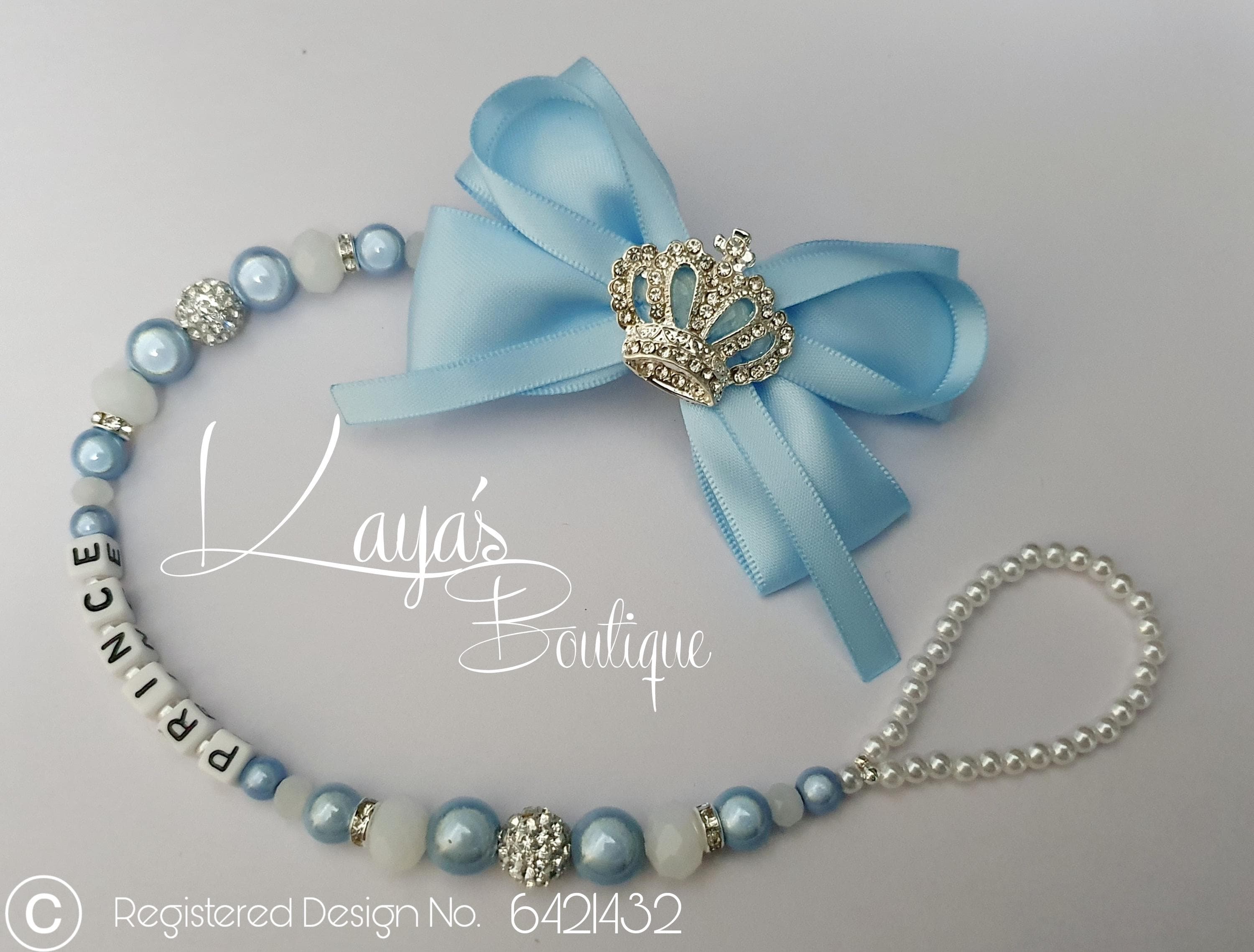 Reborn Dummy Clip: Bling Rhinestone Crown,  Blue Pearl Crystal Romany Chain