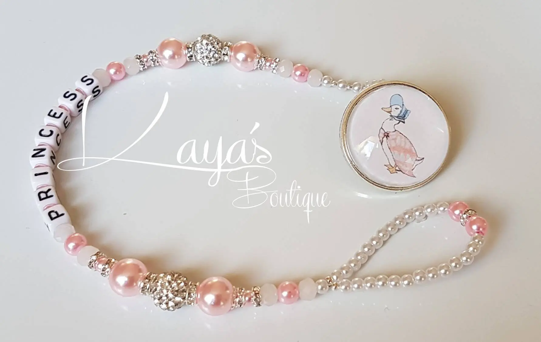 Personalized Bling Duck Keepsake Chain: Romany Crystal Name Tag