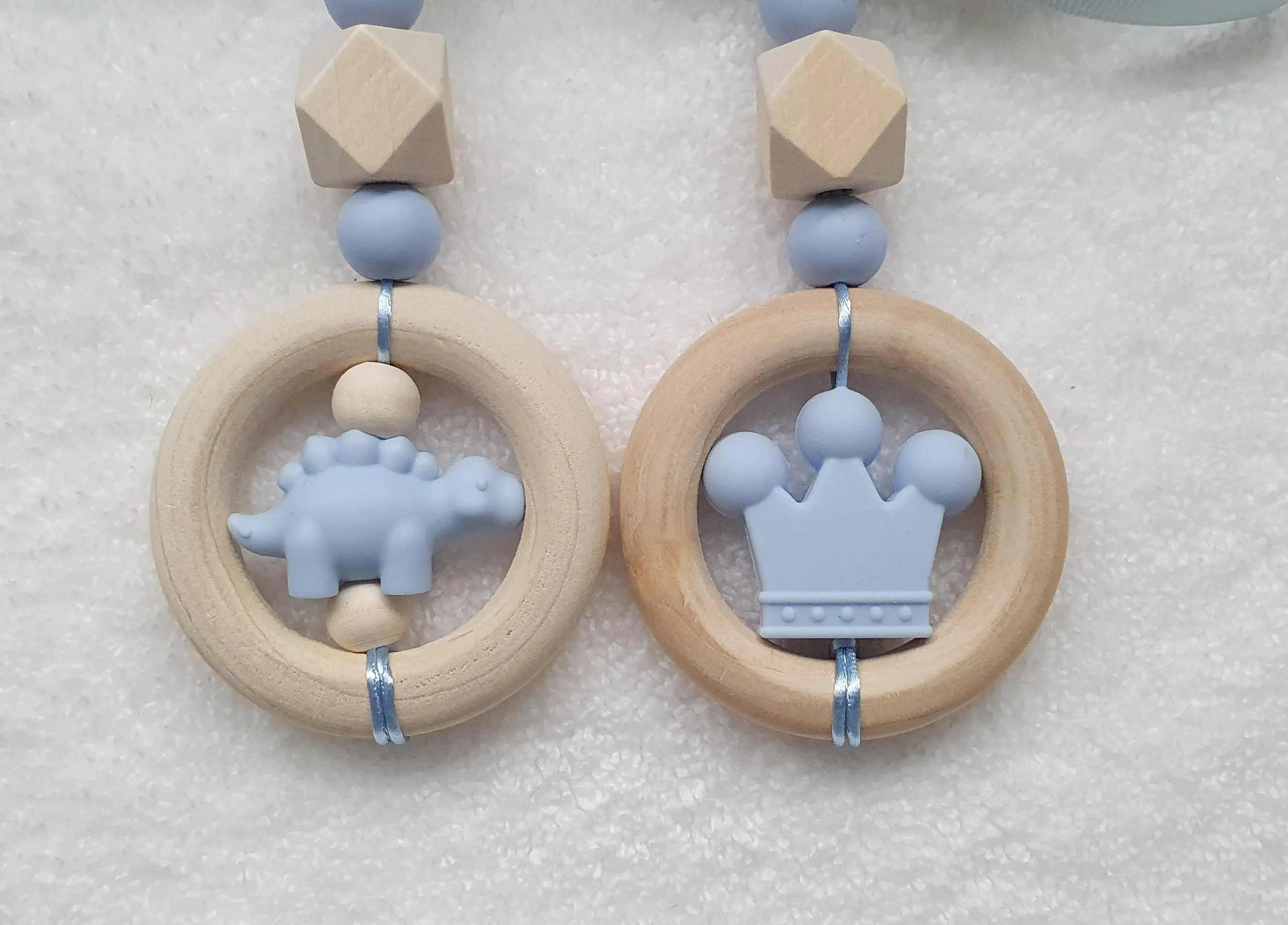 Wood & Silicone Baby Pram Charm: Crown or Dinosaur Shower Gift - image 3
