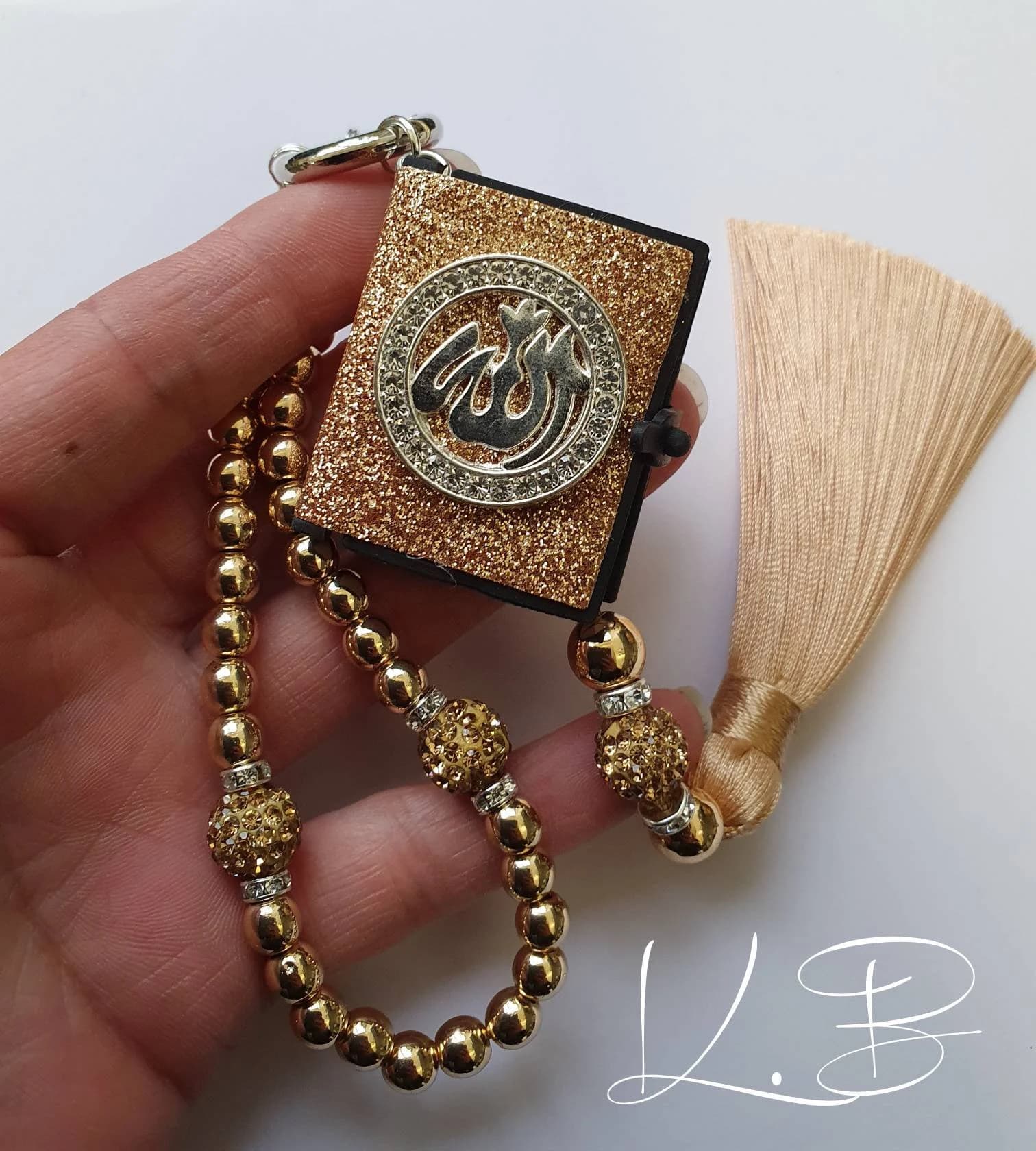 Islamic Car Charm: Gold Tasbeeh, Glitter Quran, Allah Pendant - image 5