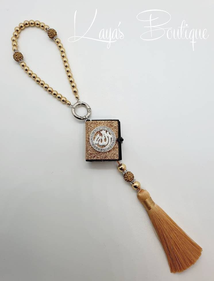 Islamic Car Charm: Gold Tasbeeh, Glitter Quran, Allah Pendant - image 4