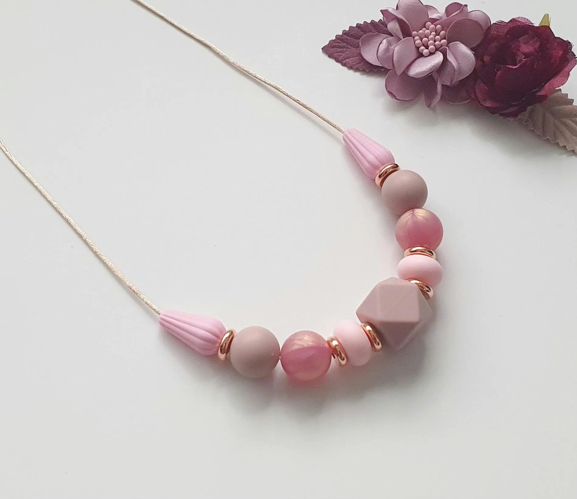 Breastfeeding Necklace, Nursing Fidget Sensory Play, Gift, Pink Rose Gold Mauve - image 3