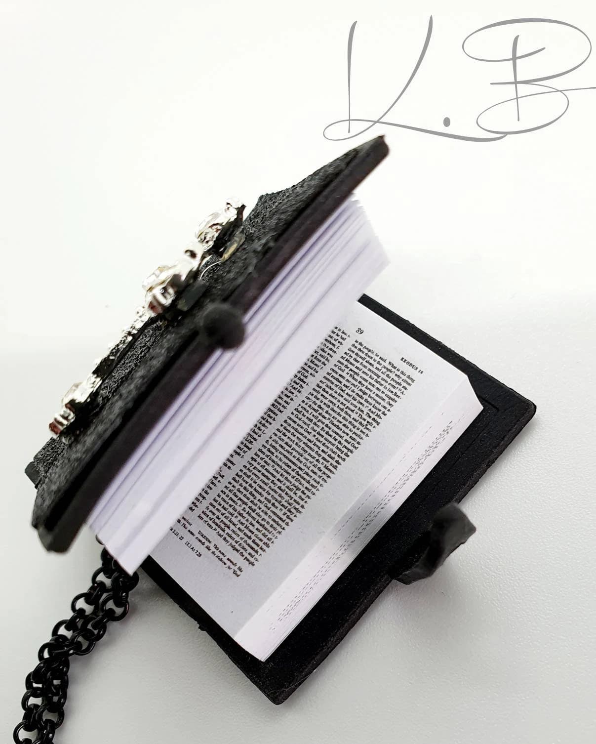 Rhinestone Cross Mini Bible Car Charm: Black Glitter Rearview Mirror Hanger - image 5