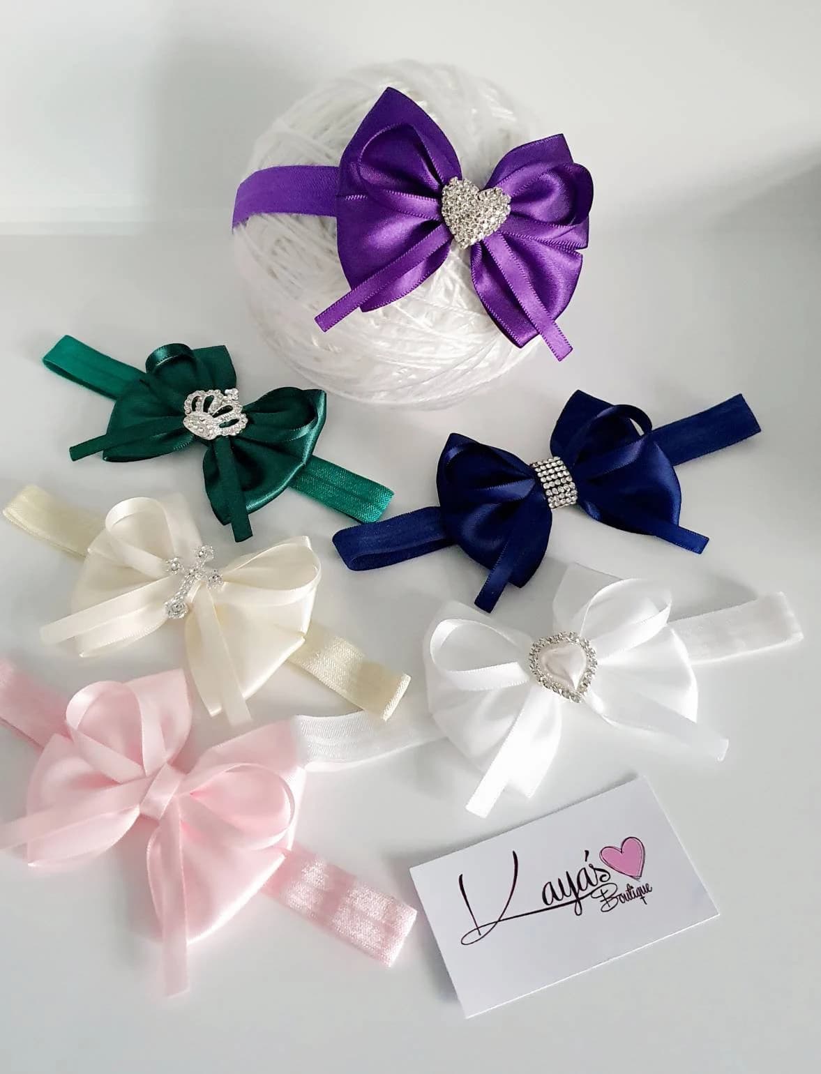 Handmade Satin Double Bow Baby Headband: Diamante Christening Gift - image 4
