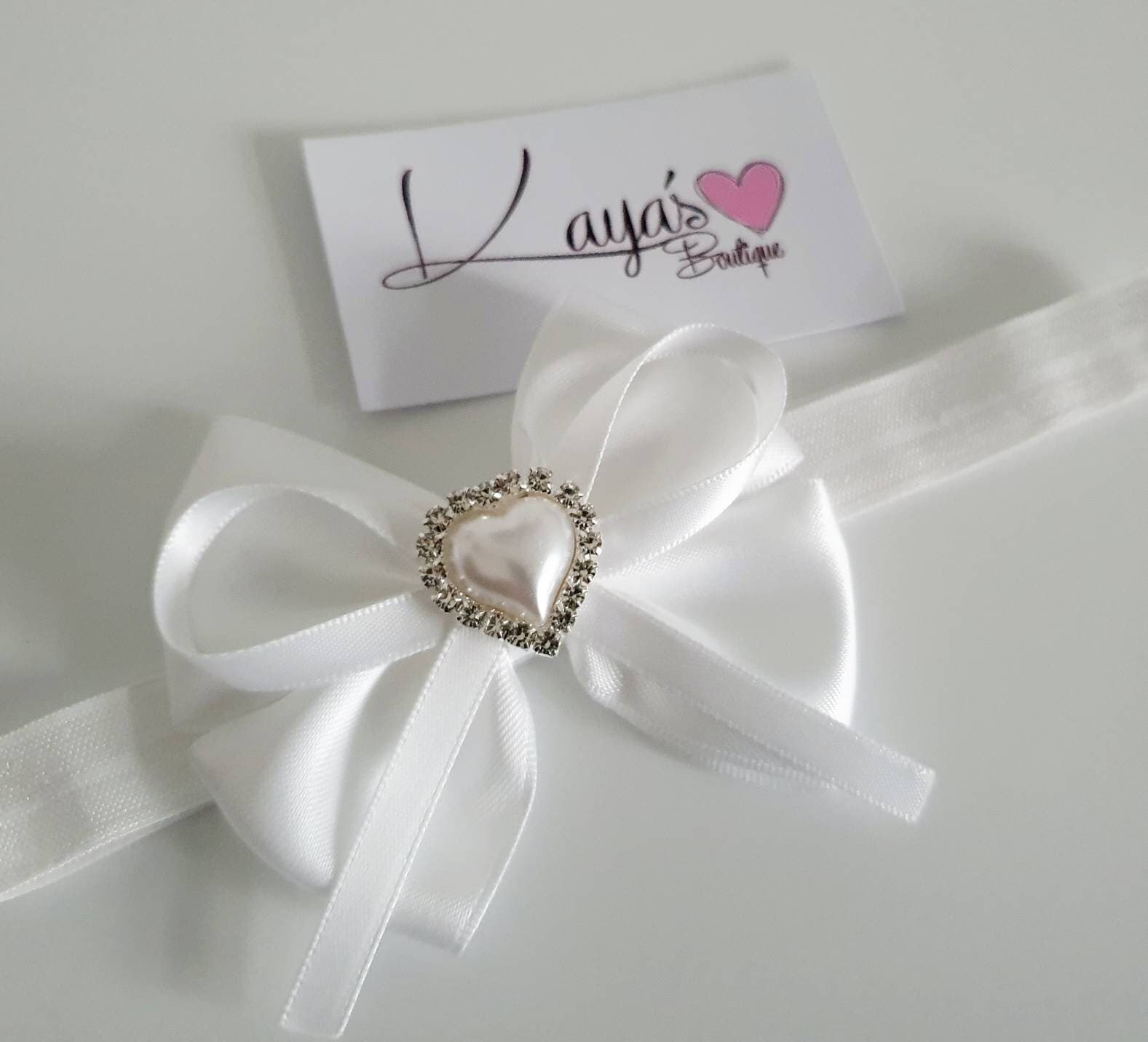 Handmade Satin Double Bow Baby Headband: Diamante Christening Gift - image 3