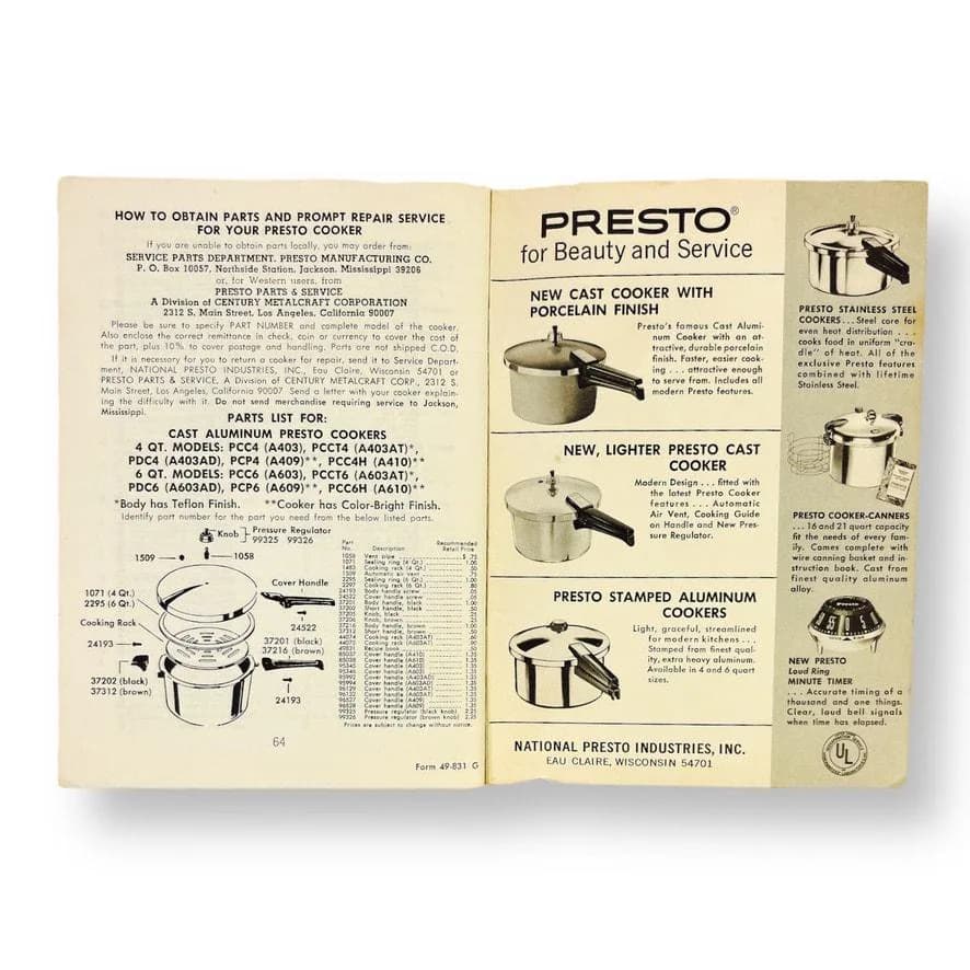 Presto Cookers Recipe Book, Cookbook, Instruction Manual, 1968, Advertising - image 3
