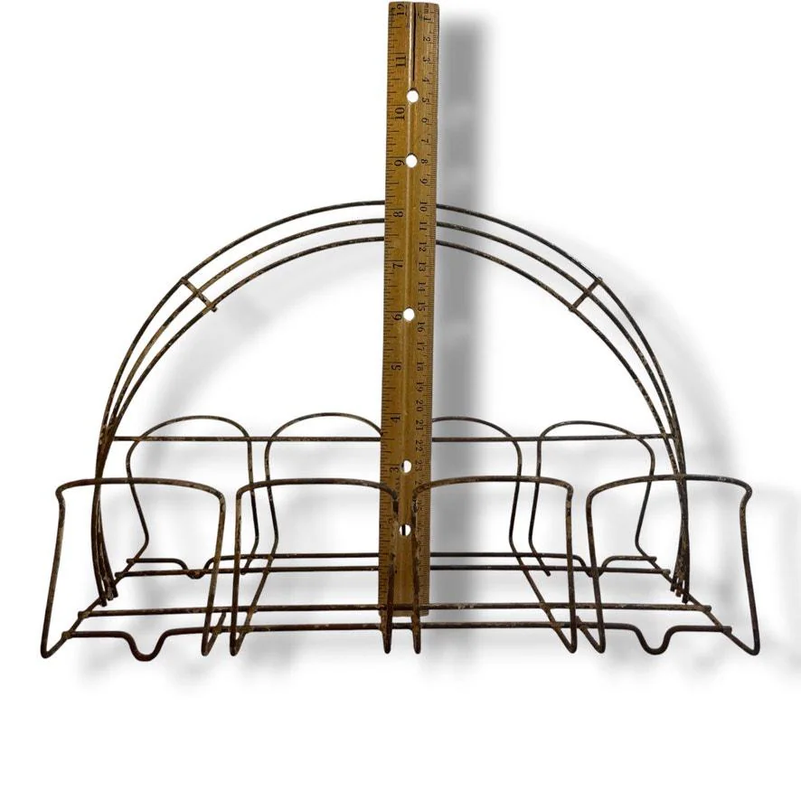 Vintage Rustic Metal Wire Drink Carrier Mid Century Barware 8 Glass - image 5