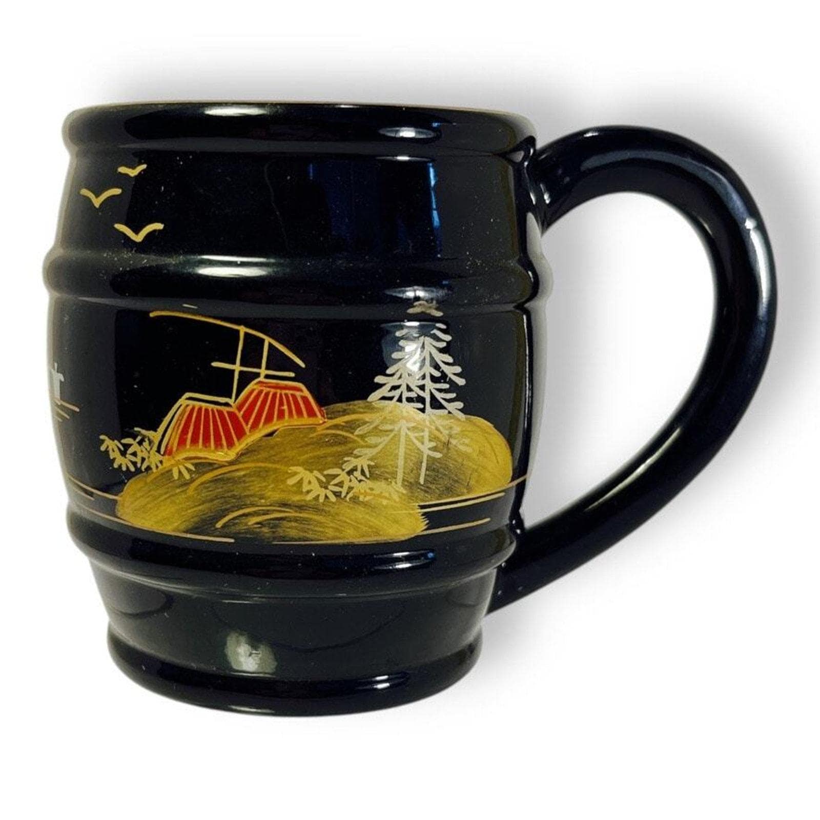 Black Lacquered Mugs Japanese Vintage Coffee cup Oriental Style Plastic - image 4