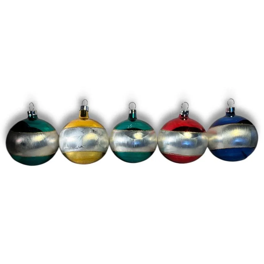 6 Round Christmas Ornaments Color Block 2 tone Metalic Blown Glass Decorations - image 3