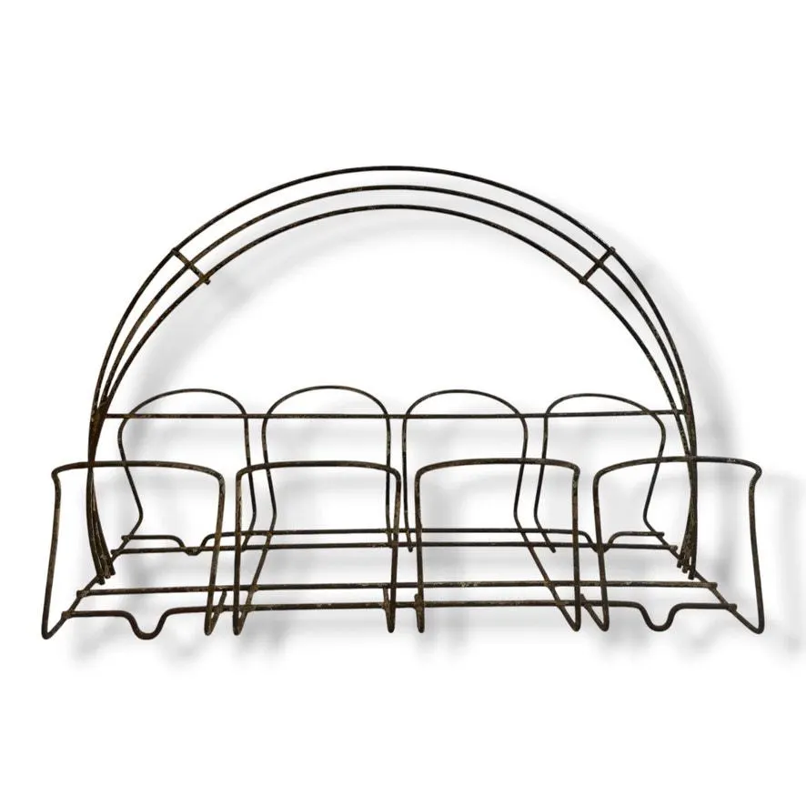 Vintage Rustic Metal Wire Drink Carrier Mid Century Barware 8 Glass