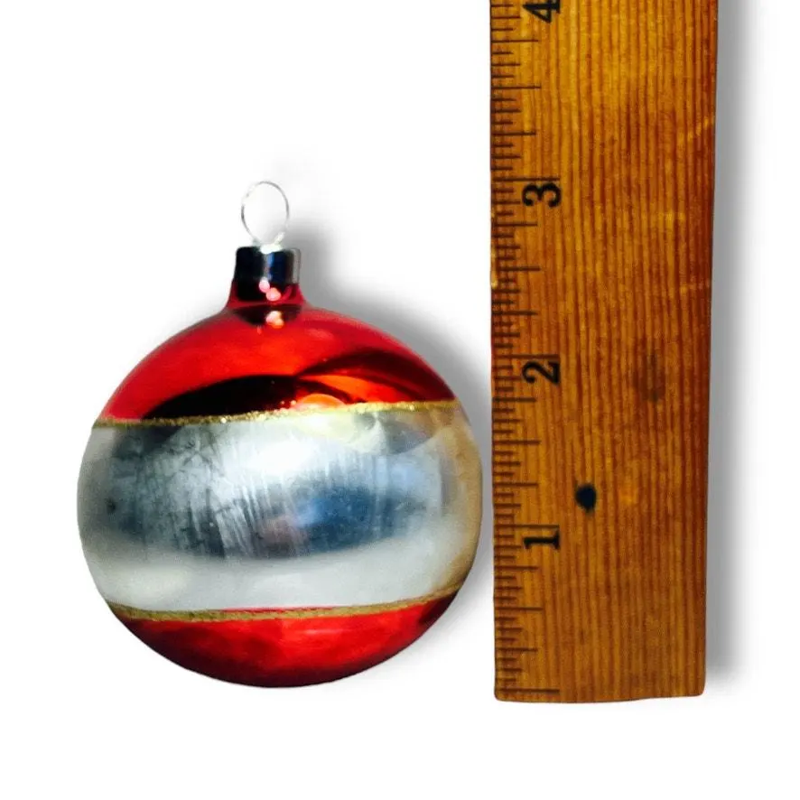 6 Round Christmas Ornaments Color Block 2 tone Metalic Blown Glass Decorations - image 5