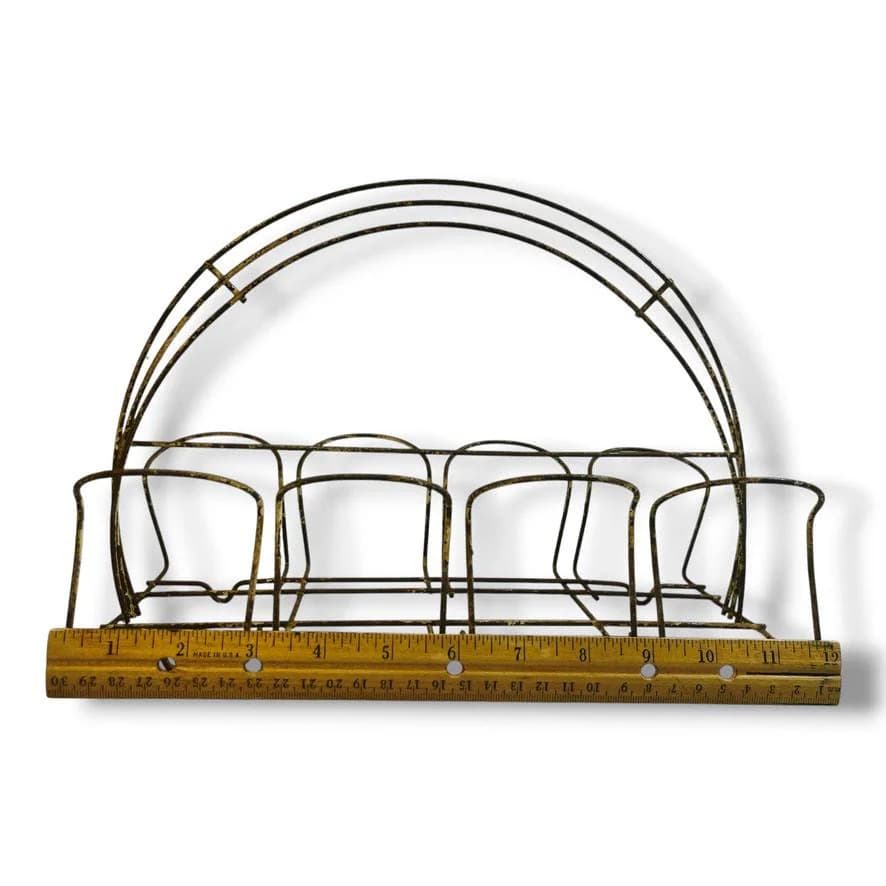 Vintage Rustic Metal Wire Drink Carrier Mid Century Barware 8 Glass - image 4