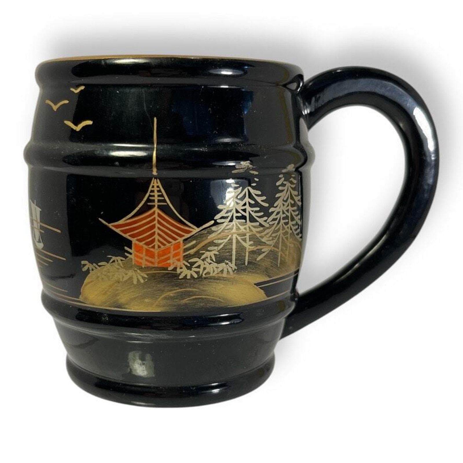 Black Lacquered Mugs Japanese Vintage Coffee cup Oriental Style Plastic - image 5