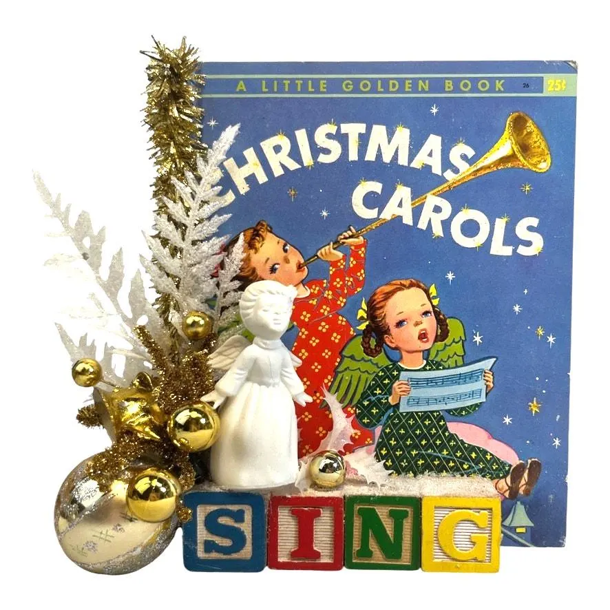 Vintage Decorated Christmas Carols Children's Holiday Song Book Diorama Angel