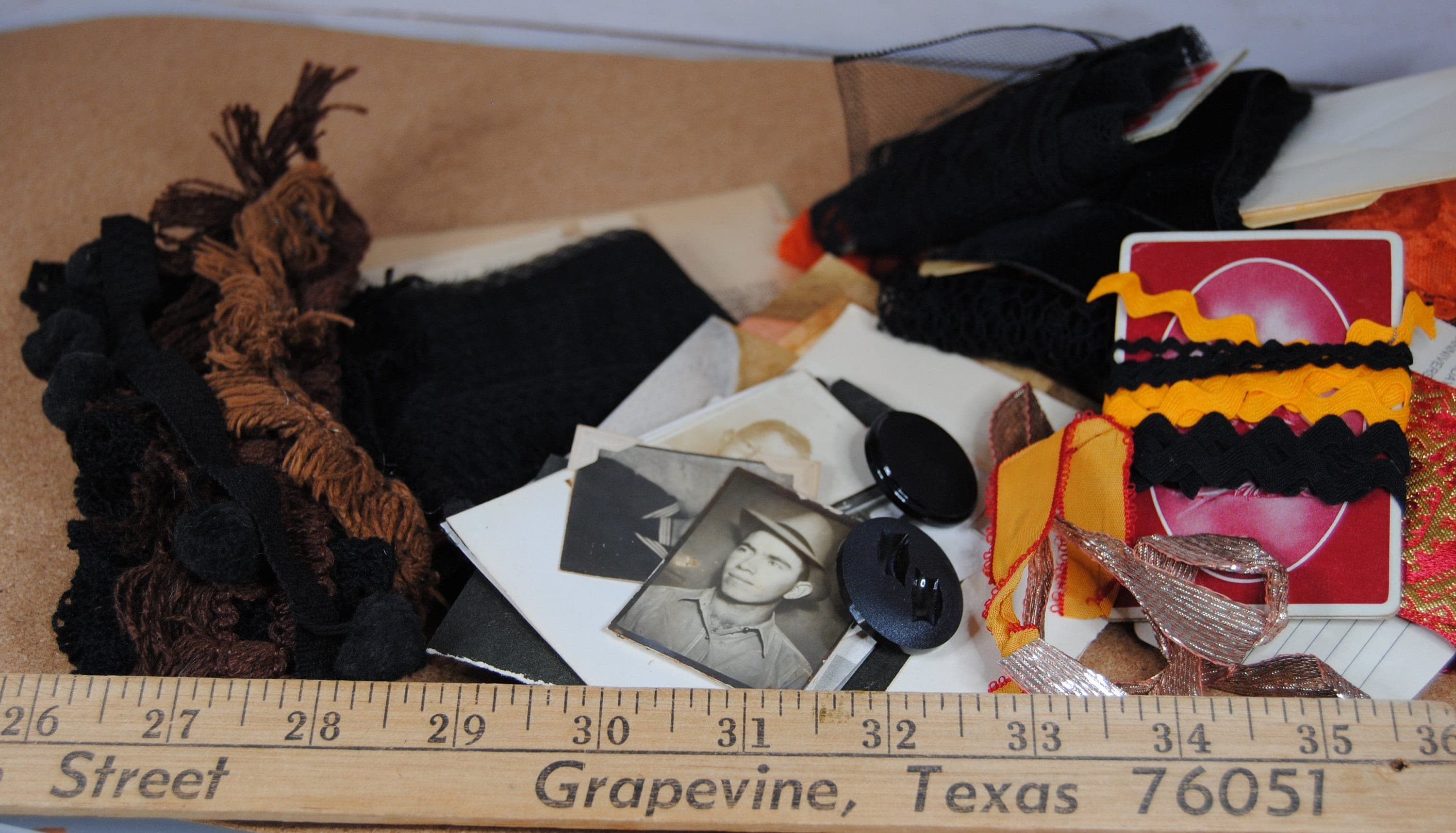 Vintage laces, trims, fabric, ephemera for Halloween - Black, brown and orange - Perfect for junk journals, mixed media, slow stitch