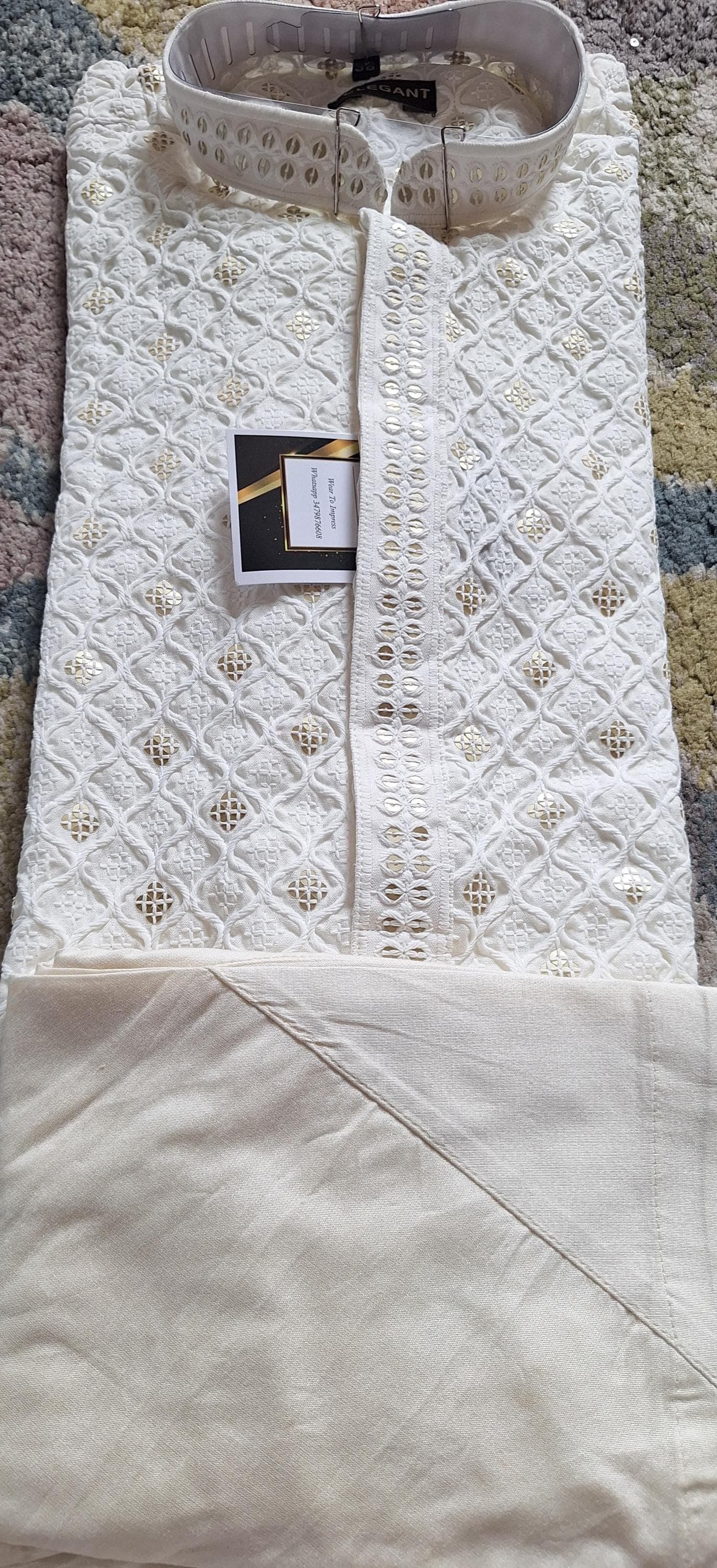 Men's Handmade Chikankari Kurta Pajama Set, Indian Ethnic Wedding Outfit - image 4