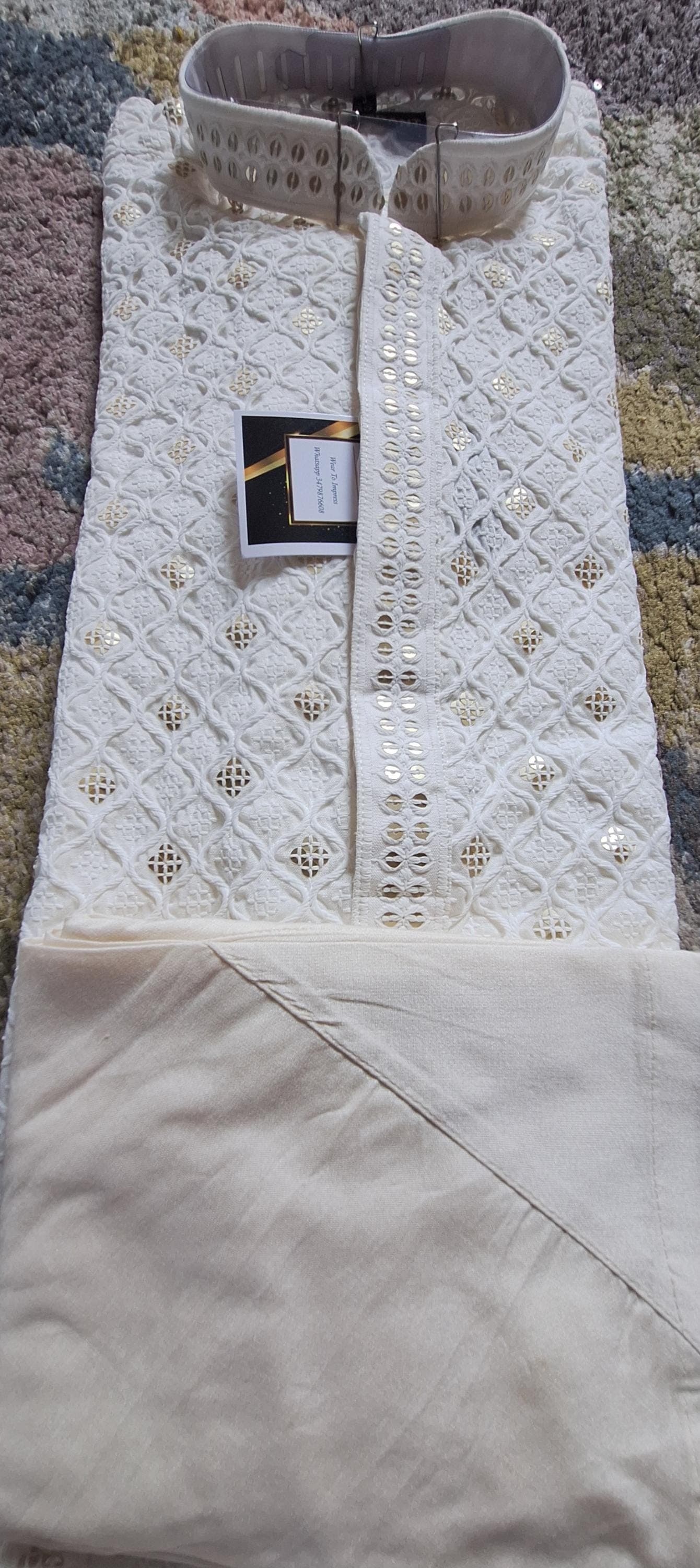 Men's Handmade Chikankari Kurta Pajama Set, Indian Ethnic Wedding Outfit - image 3