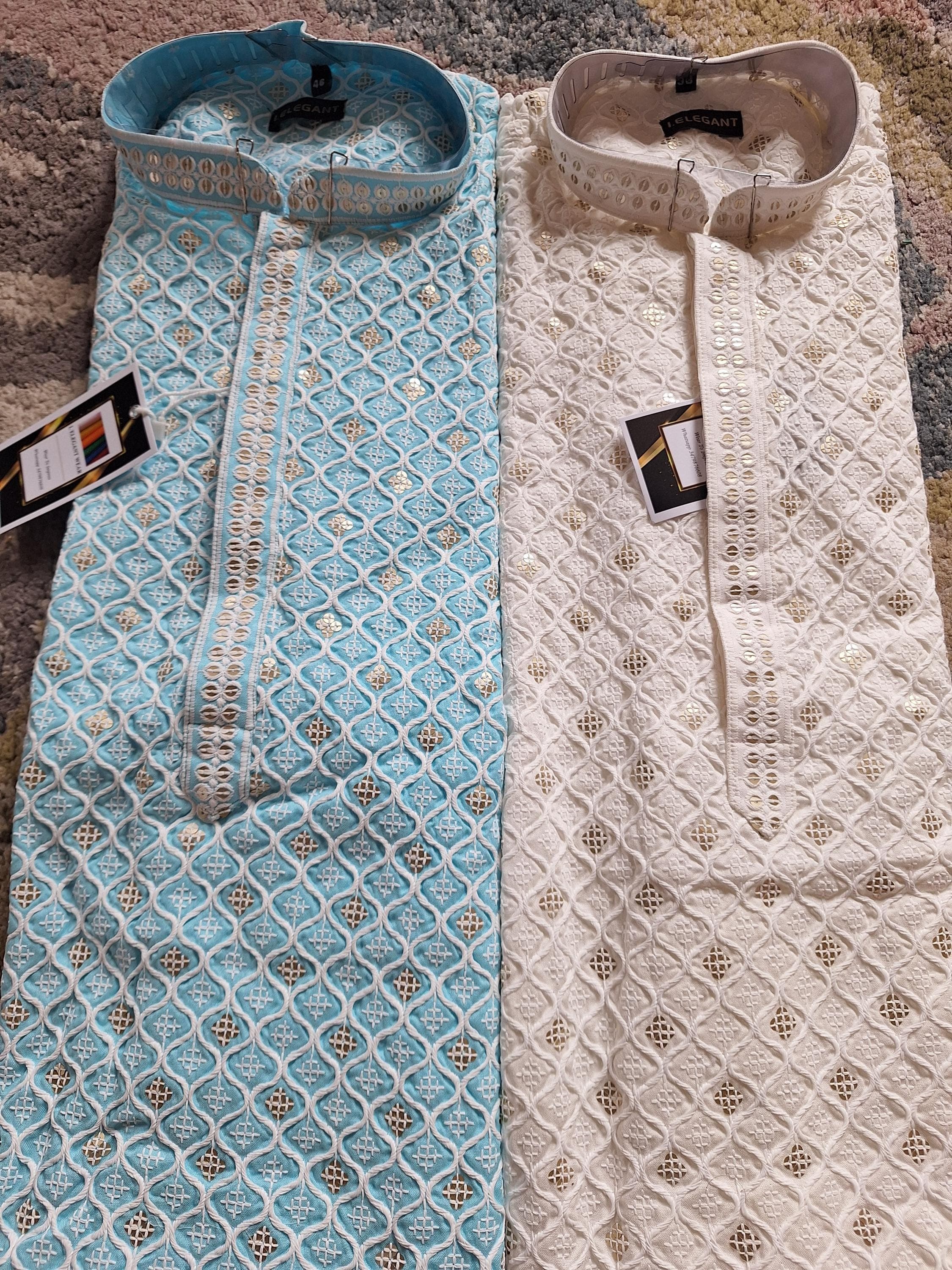 Men's Handmade Chikankari Kurta Pajama Set, Indian Ethnic Wedding Outfit