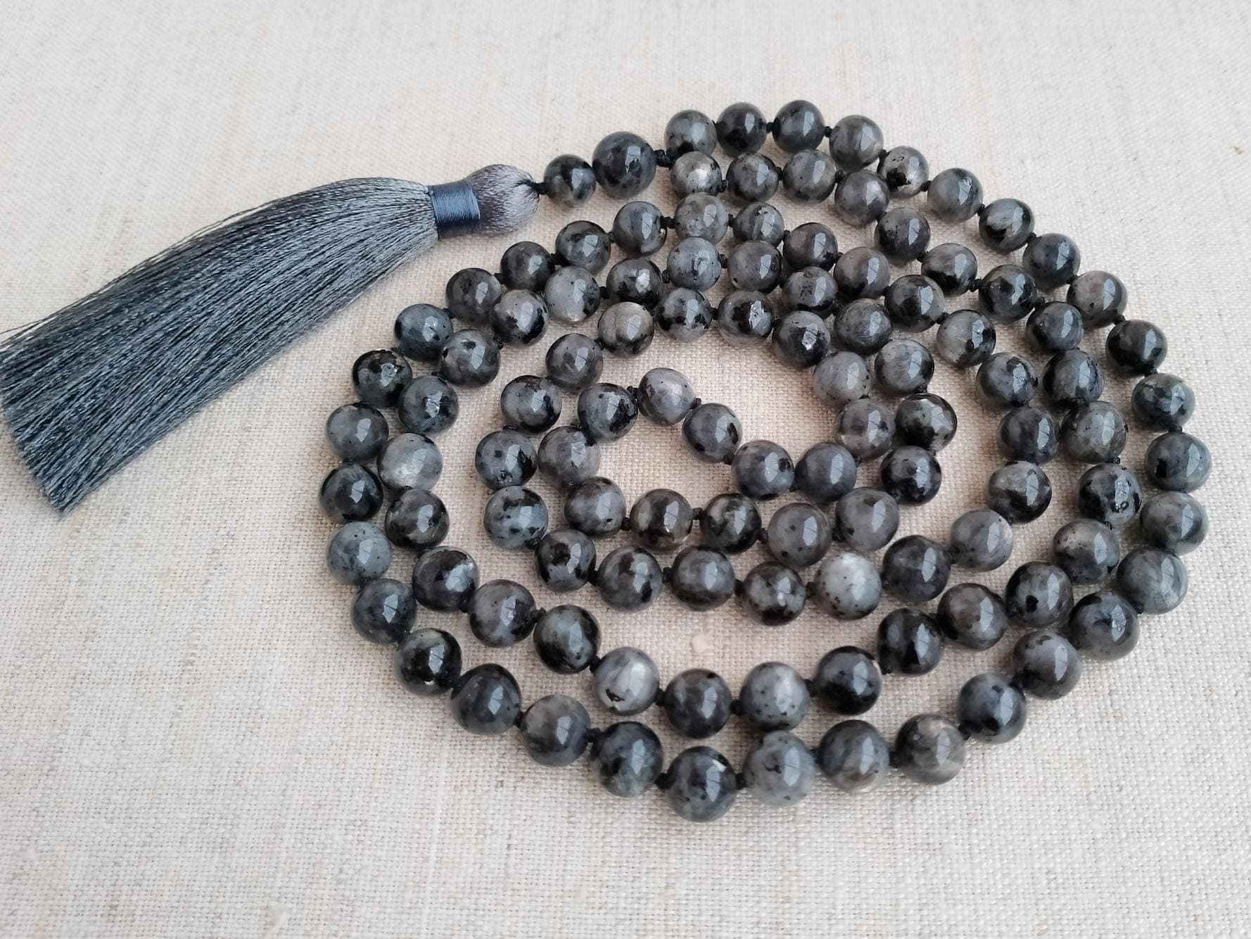 108 mala beads knotted Labradorite mala grey Buddhist prayer beads - image 5