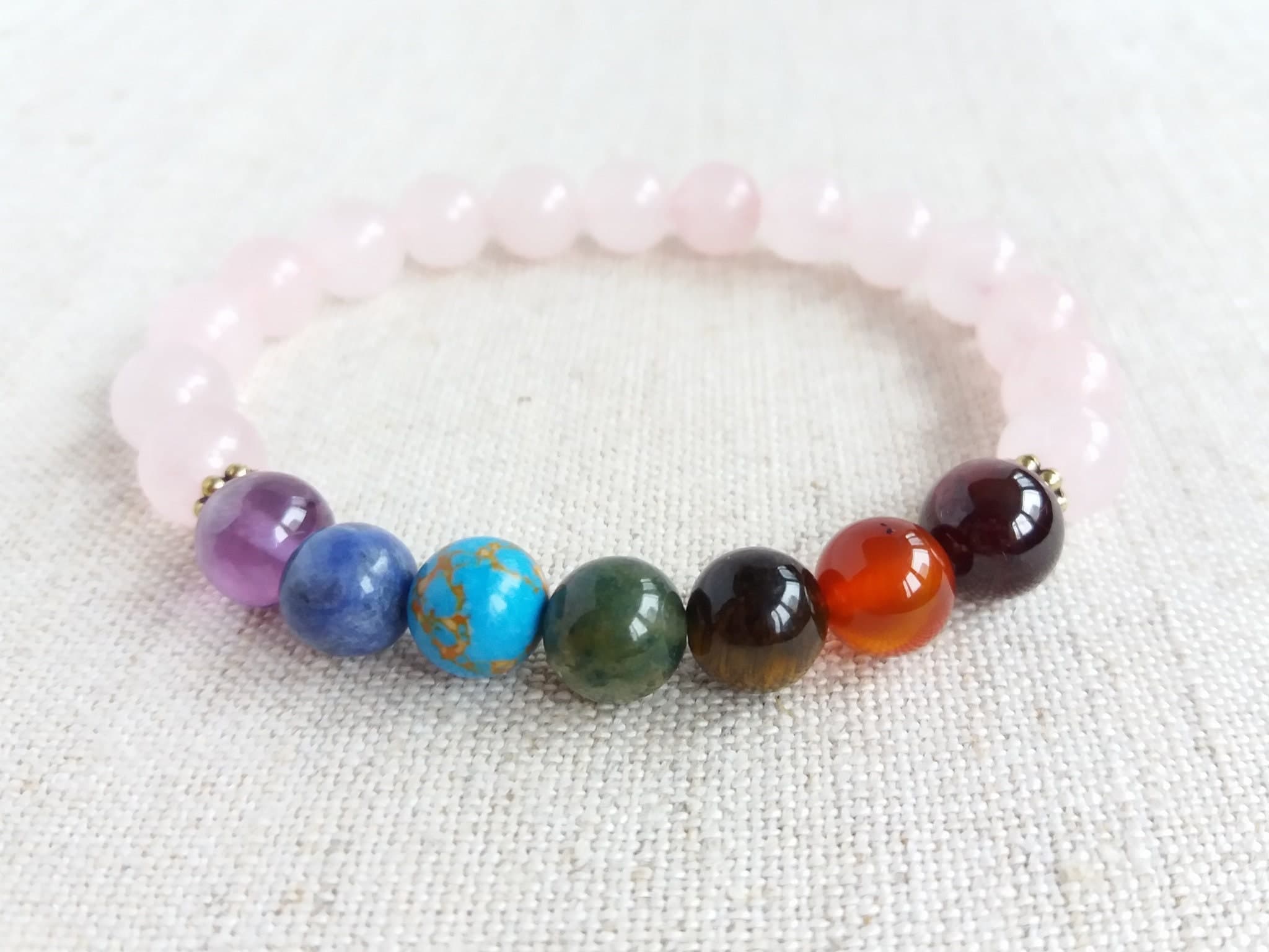 Chakra bracelet real stone Madagascar rose quarts bracelet Healing crystals bracelet Love stone bracelet - image 4