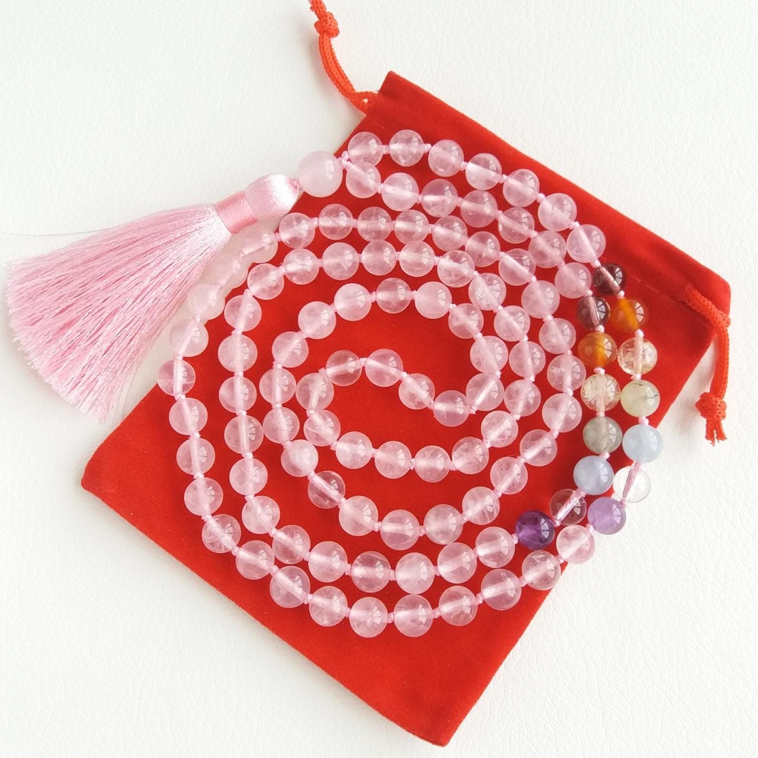 Mala beads 108 with tassel Rose quartz mala necklace 7 chakra mala - image 3