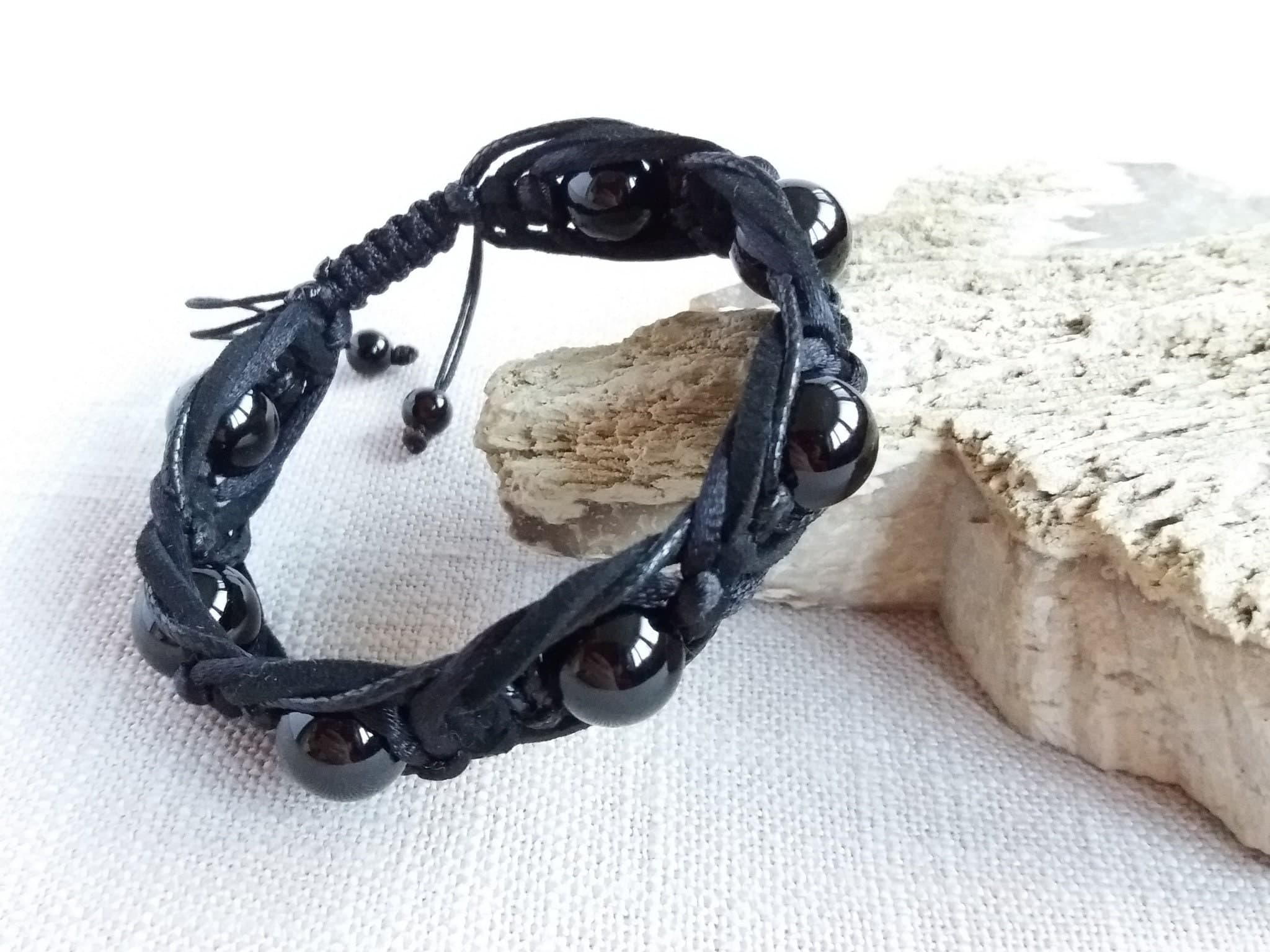 Protection bracelet Black tourmaline bracelet men Leather braided bracelet with beads - image 4