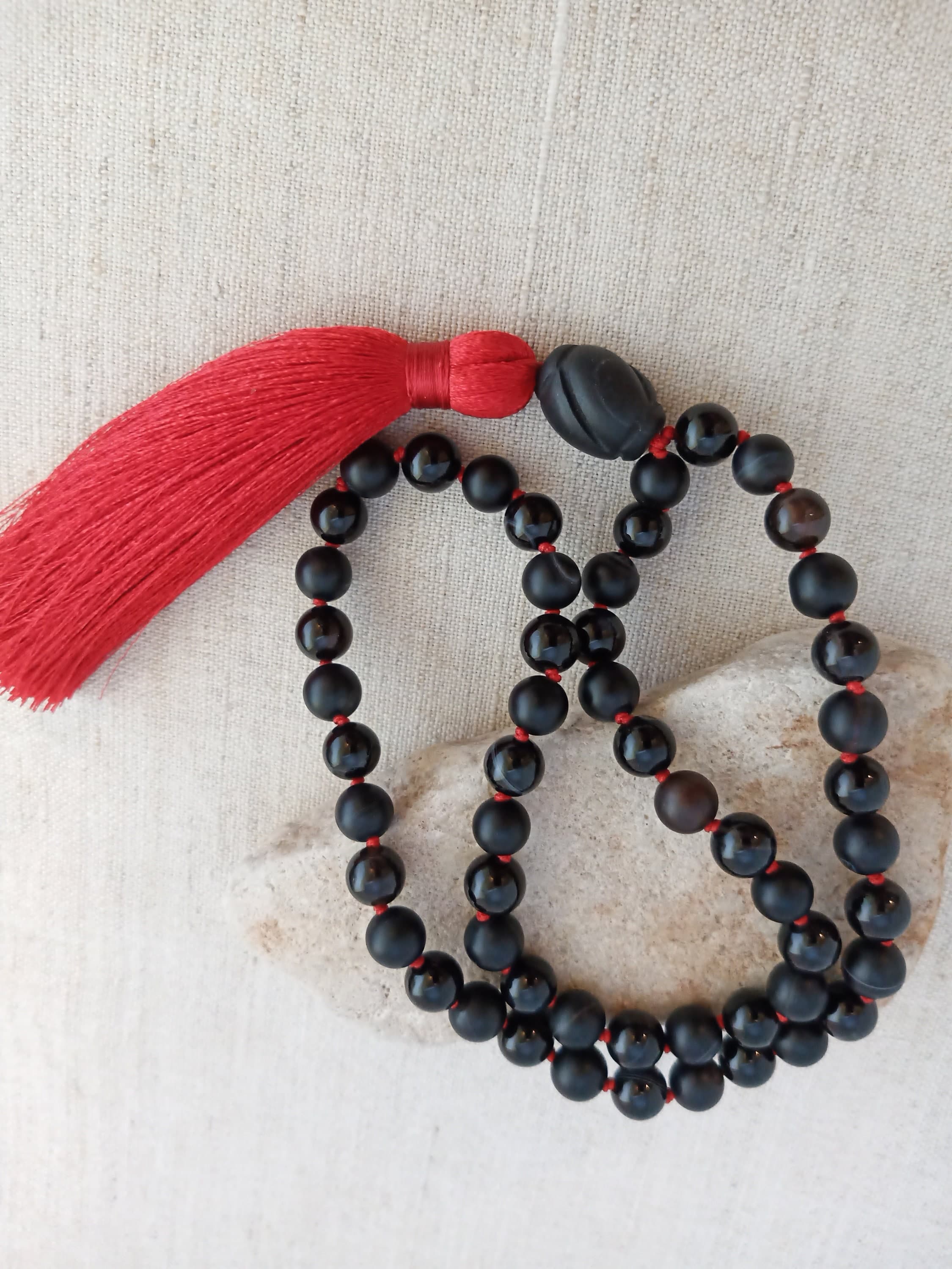 54 bead mala Black onyx mala Hand knotted mala beads - image 4