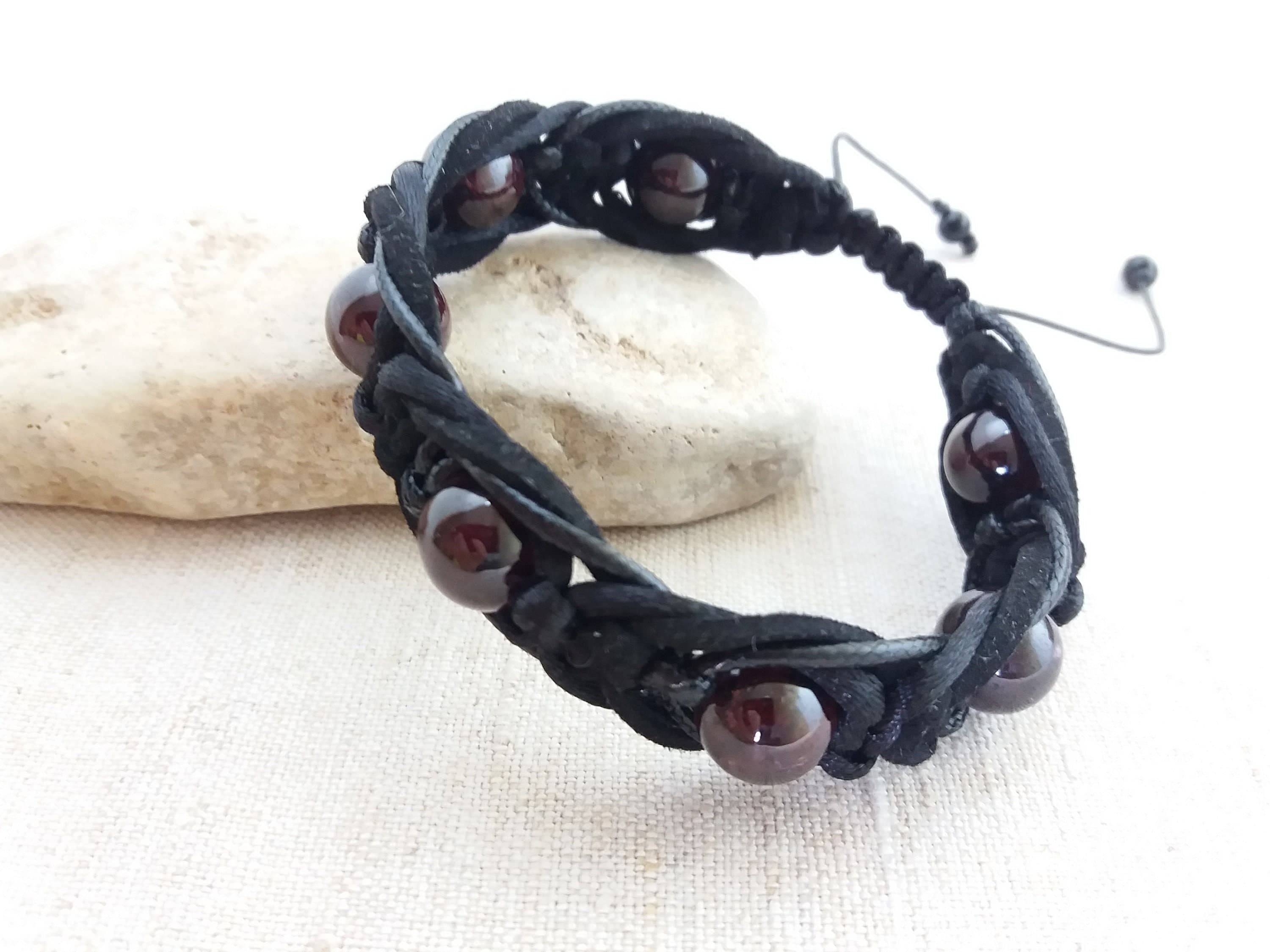 Garnet bracelet mens Leather bracelet beads Braided bracelet with stone - image 4