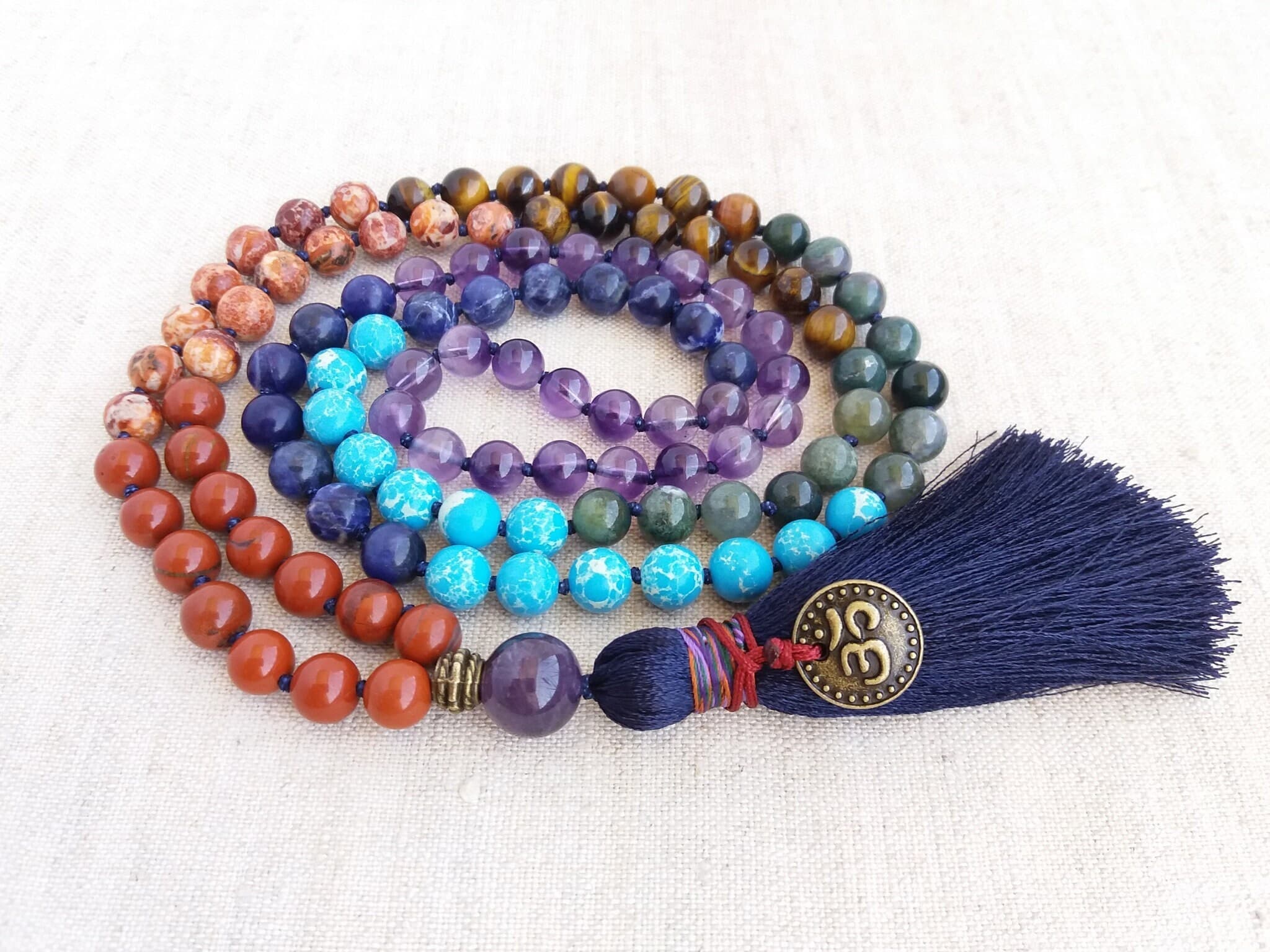7 chakra mala necklace Prayer beads buddhist Mala beads knotted Japa mala - image 4