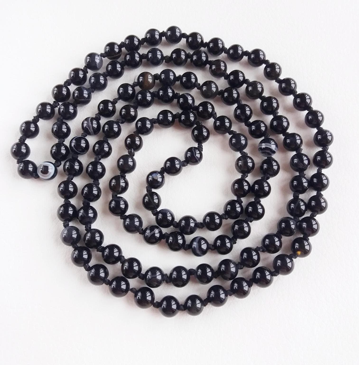 Black onyx necklace  Hand knotted necklace genuine stones Opera length necklace