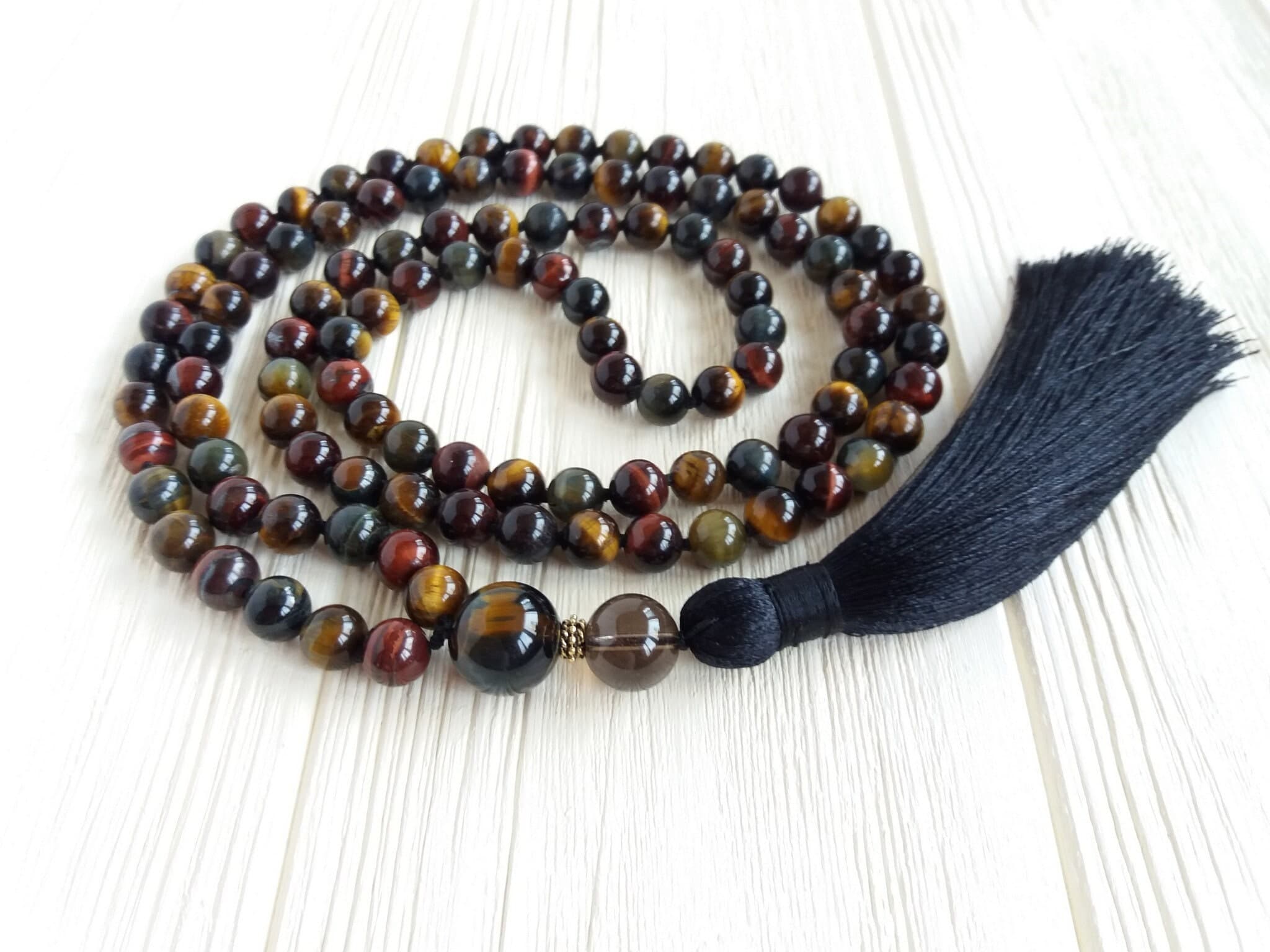 Tigers eye mala 8mm Mala necklace hand knotted Prayer beads buddhist - image 3