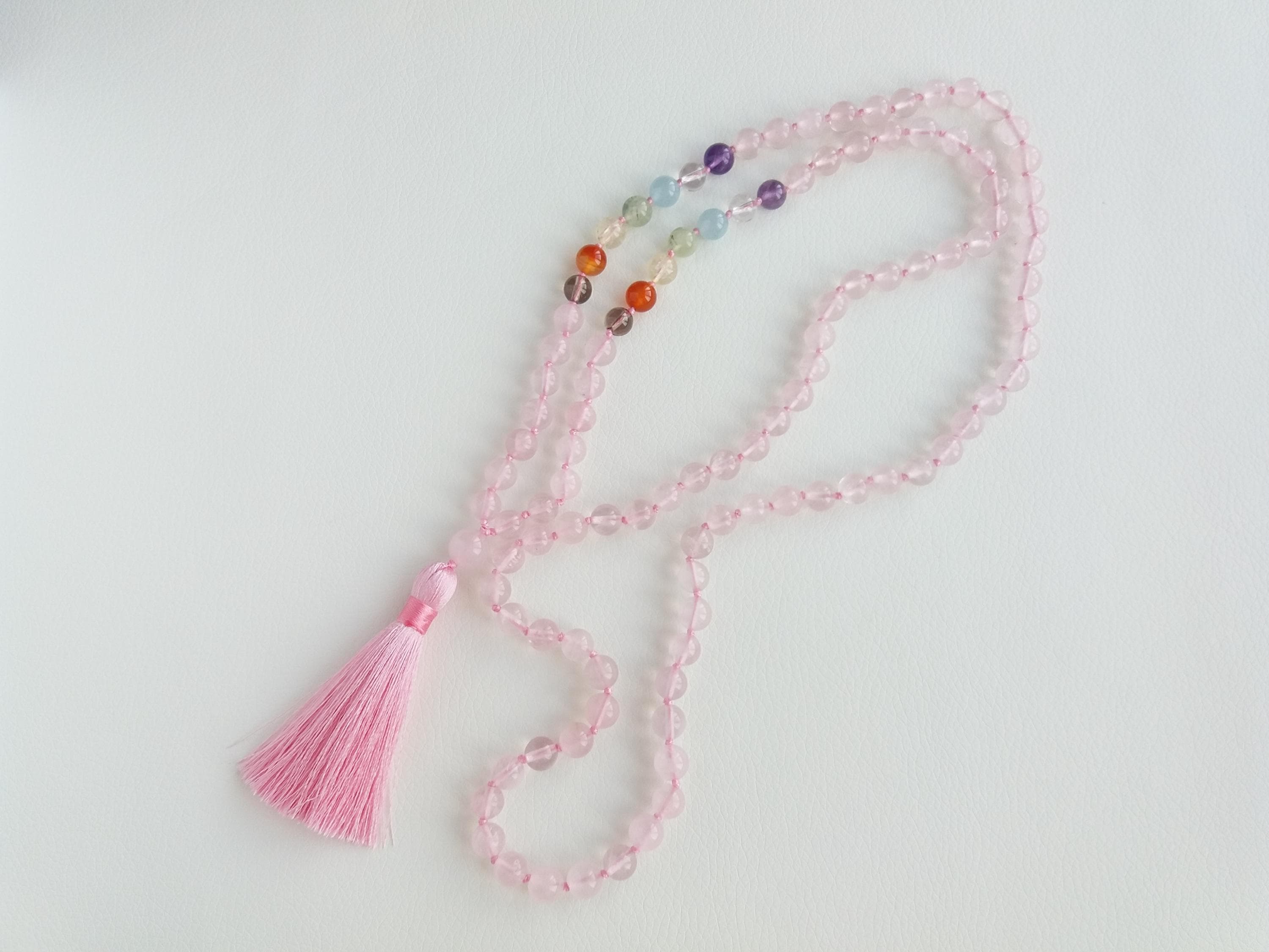 Mala beads 108 with tassel Rose quartz mala necklace 7 chakra mala - image 5