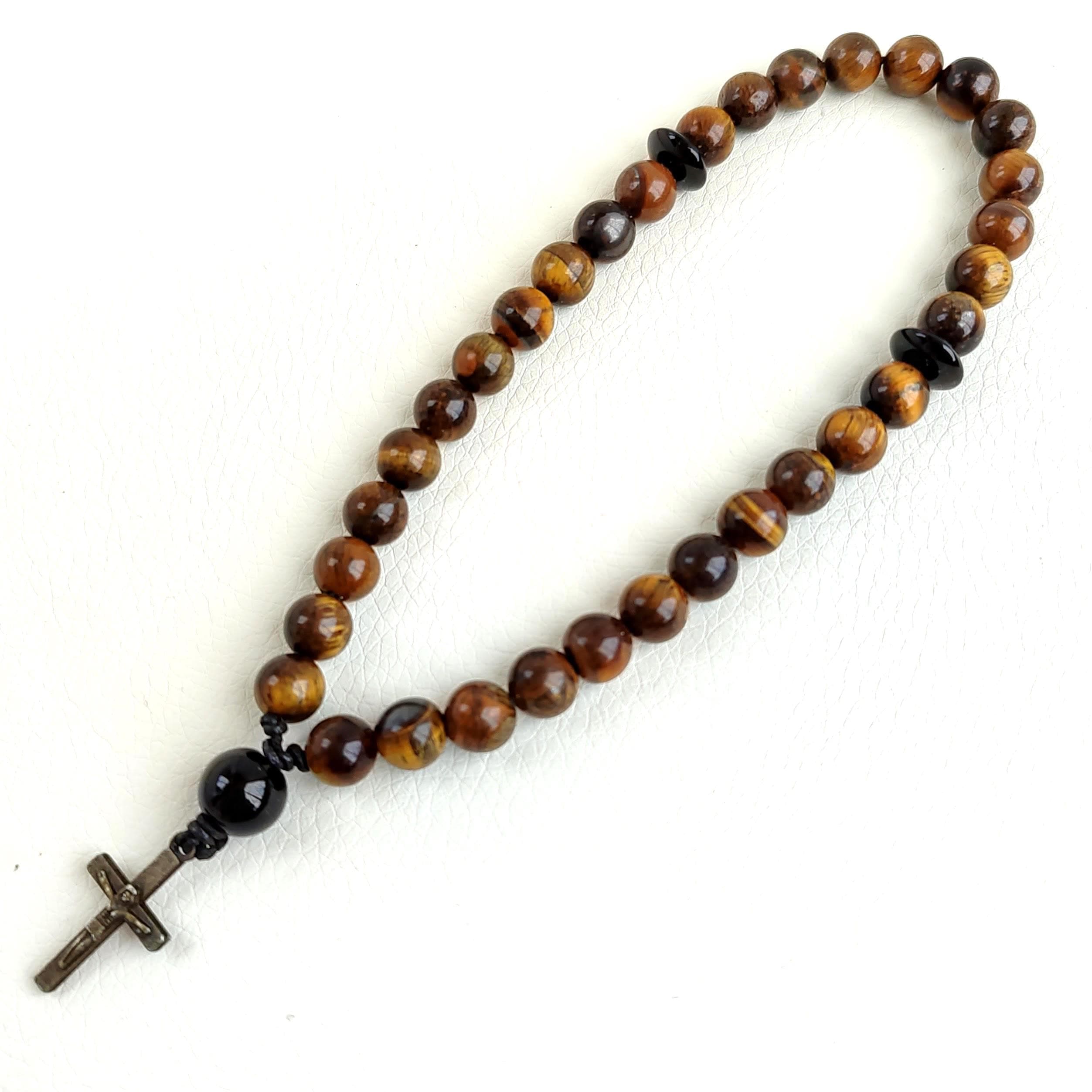 33 beads rosary Christian prayer beads Tiger eye rosary beads cross only Pocket prayer beads stone - image 4