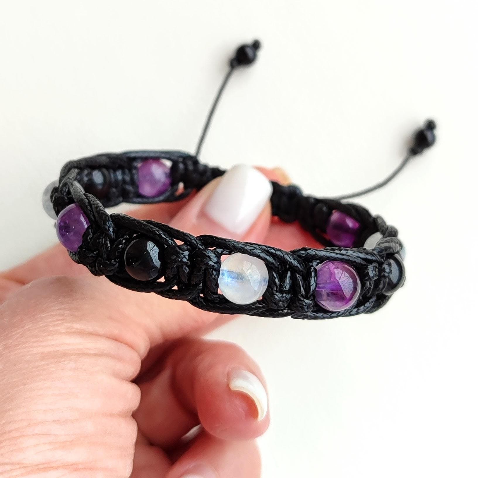 Blue moonstone bracelet Amethyst bracelet for women Black tourmaline bracelet mens Braided bracelet - image 3