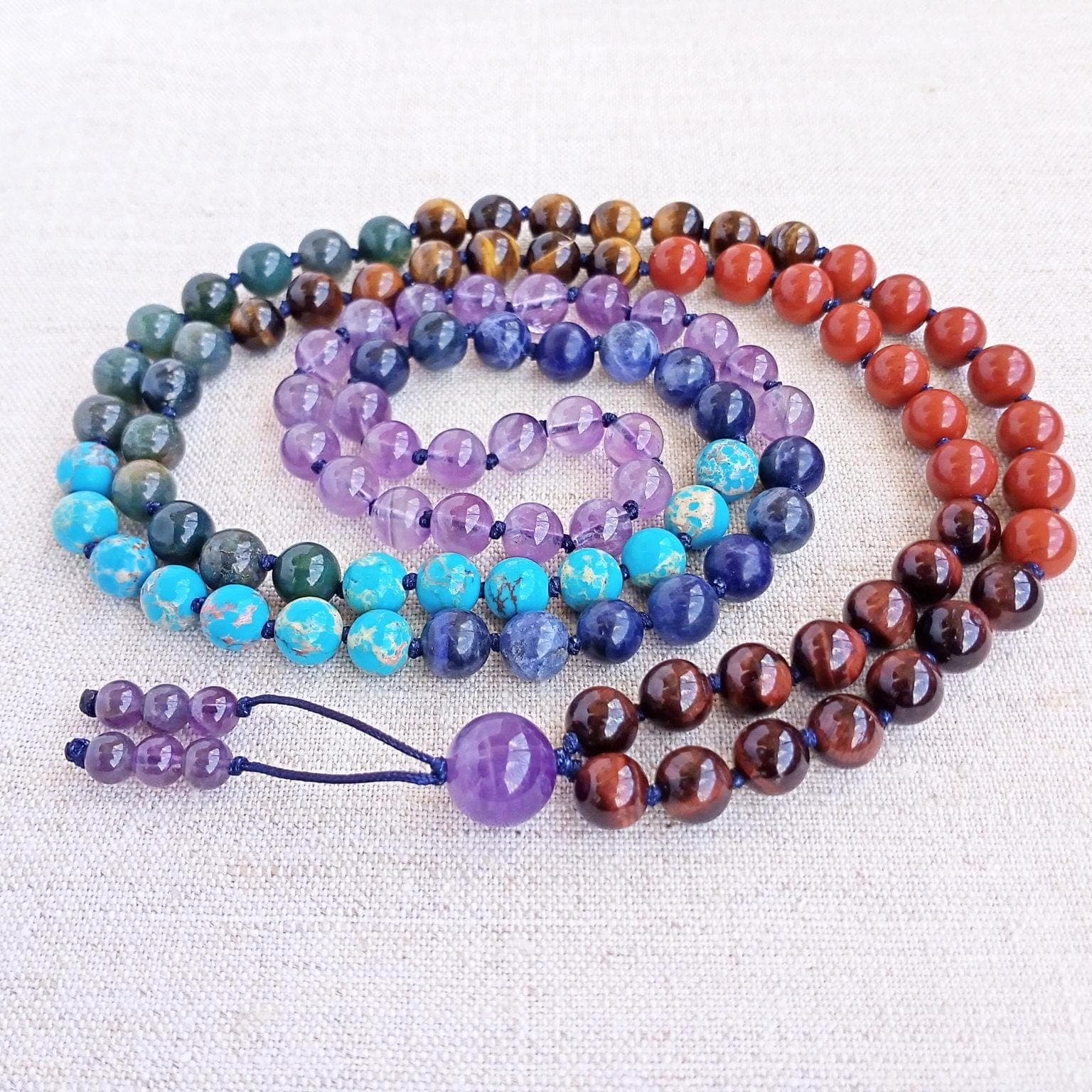 7 chakra mala necklace Mala beads 108 knotted Prayer beads buddhist