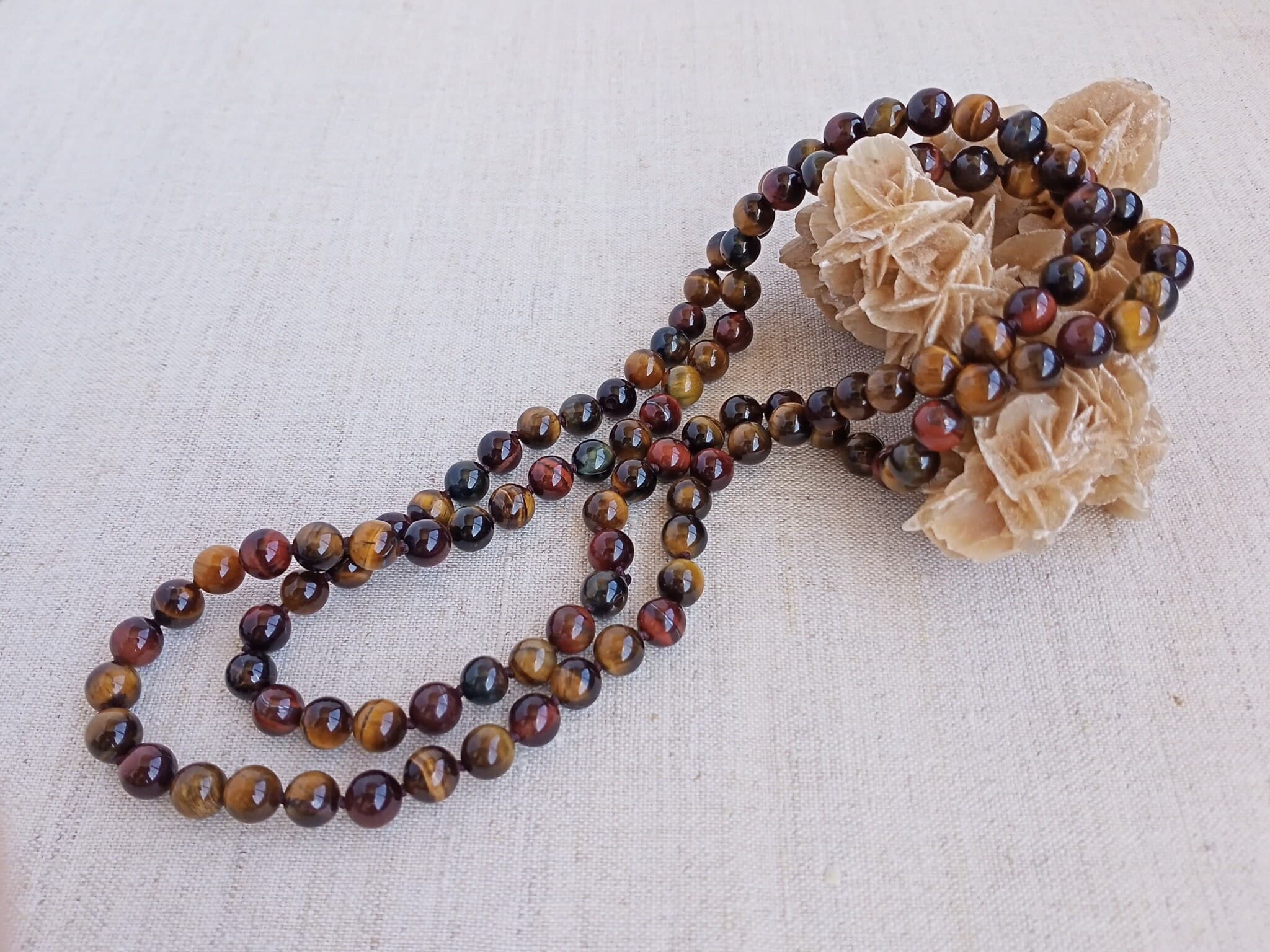 Long beaded necklace Tigers eye necklace women Red tiger eye necklace Opera length necklace Knotted beaded necklace - image 4