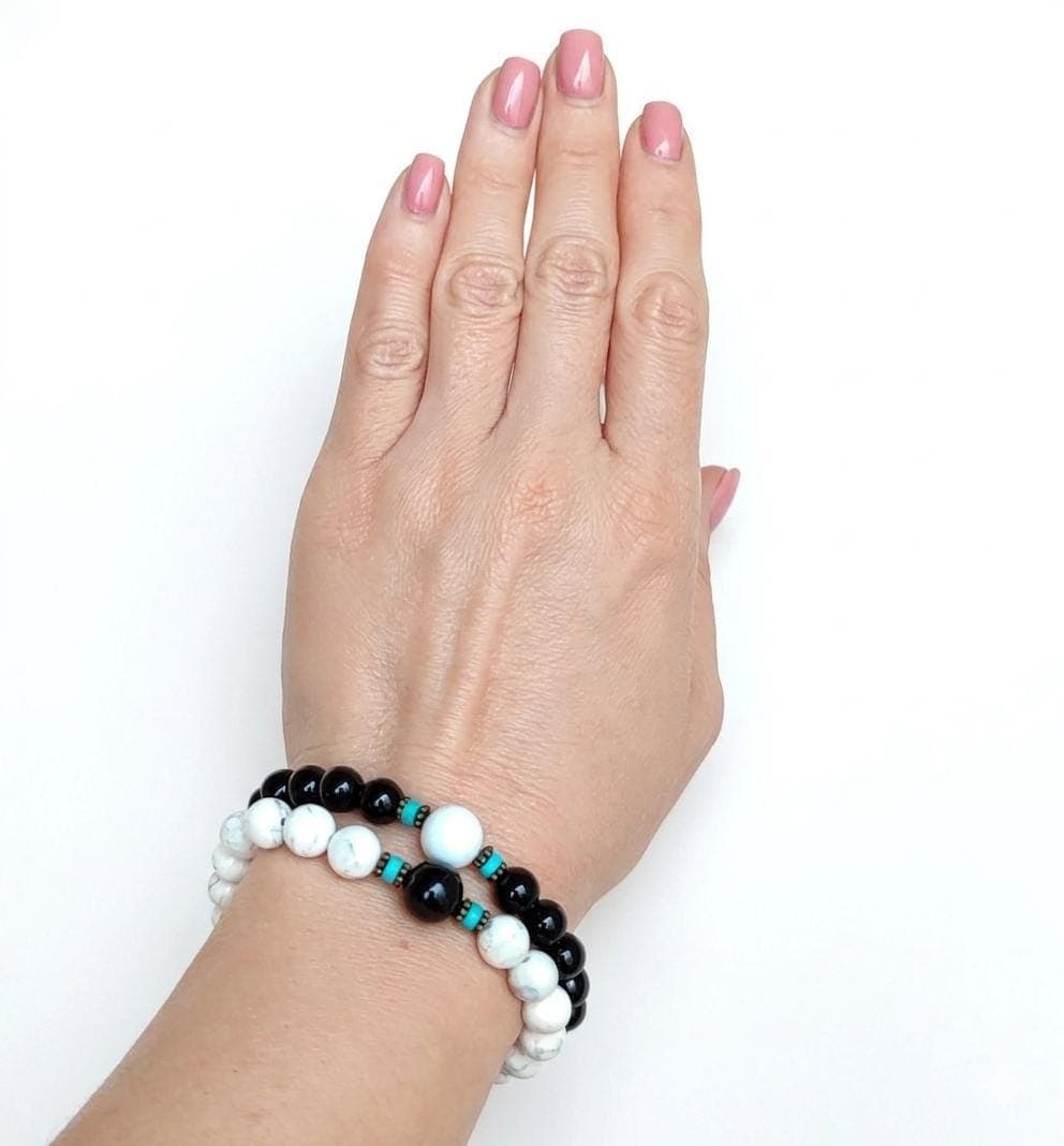 Black and white beads bracelet Couples bracelet set Long distance bracelet Best friend bracelet for 2 - image 4