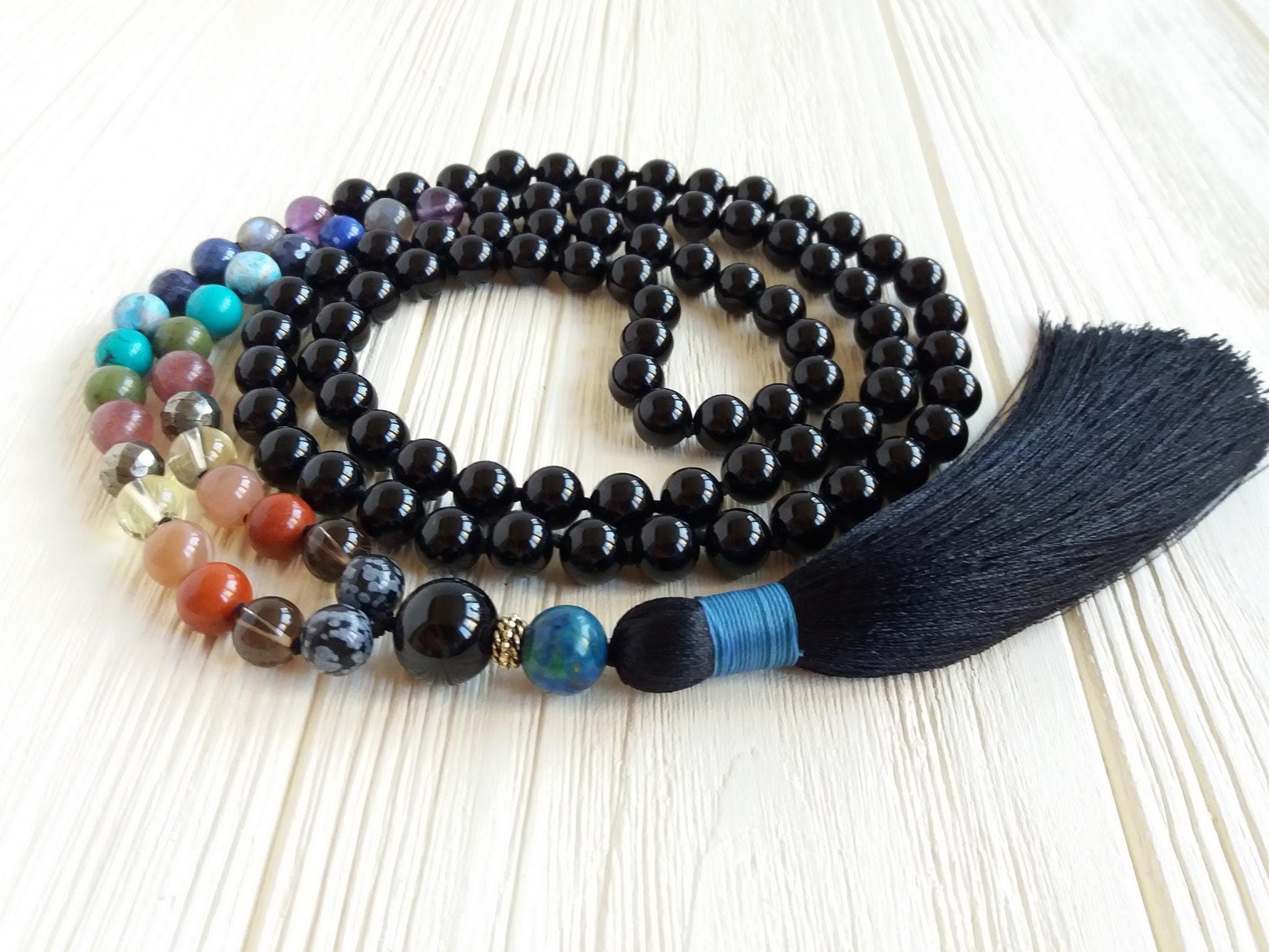 108 mala beads Knotted mala gemstone necklaces Chakra mala necklace Black tourmaline mala Buddhist prayer beads - image 4