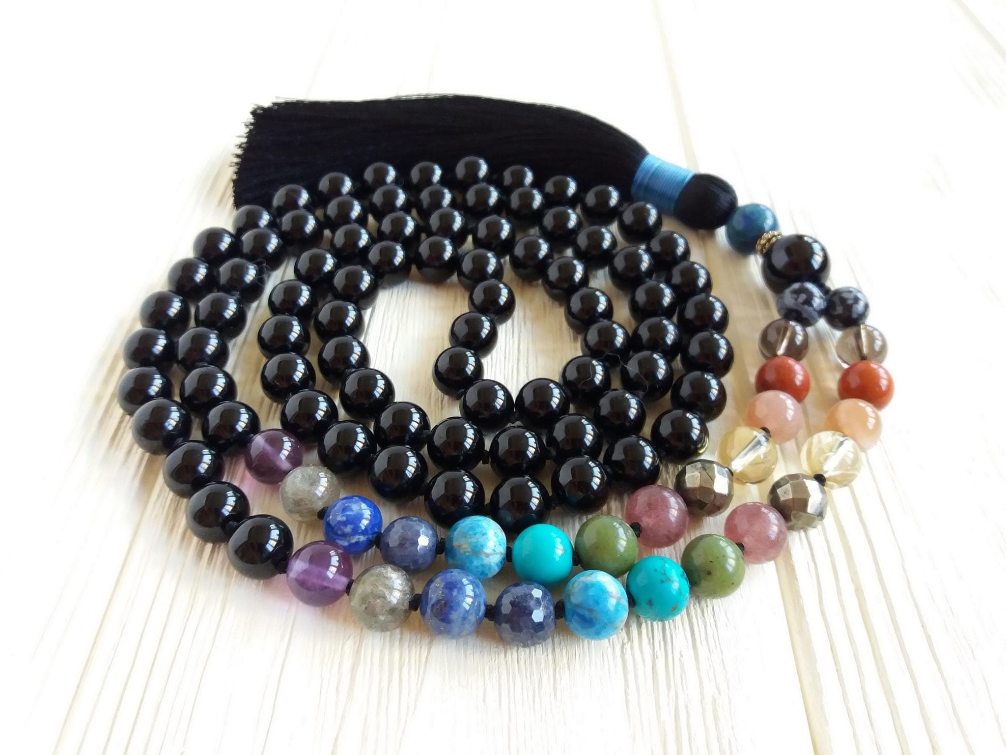 108 mala beads Knotted mala gemstone necklaces Chakra mala necklace Black tourmaline mala Buddhist prayer beads - image 3