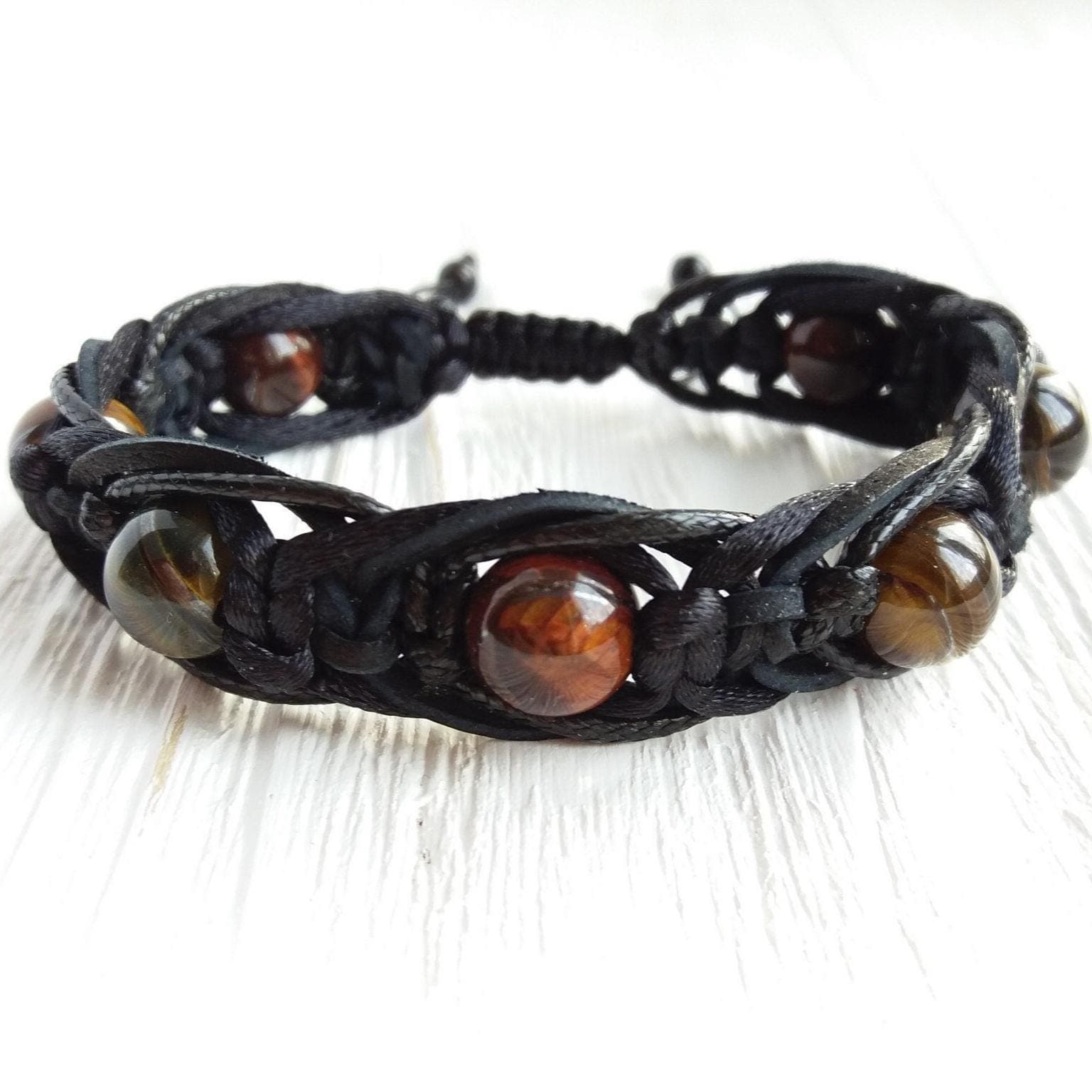 Tigers eye bracelet men Leather bracelet women Braided bracelet with beads