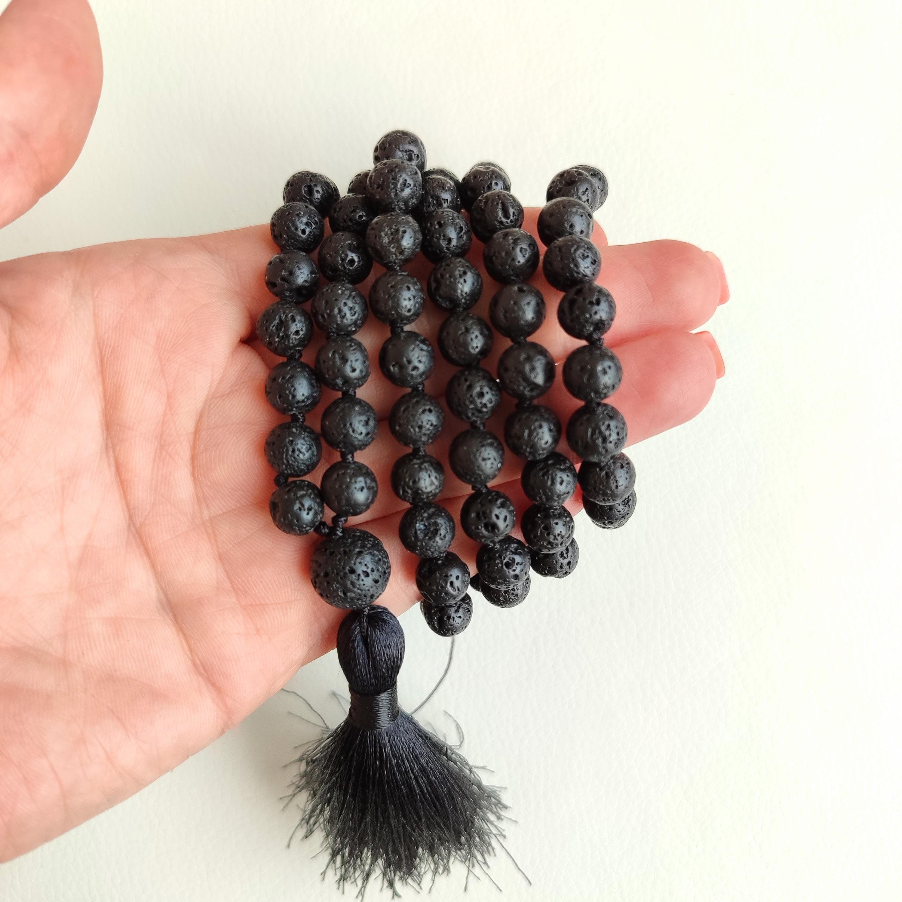 Lava rock mala Black beaded mala Mala beads 108 8mm Knotted mala meditation beads - image 5
