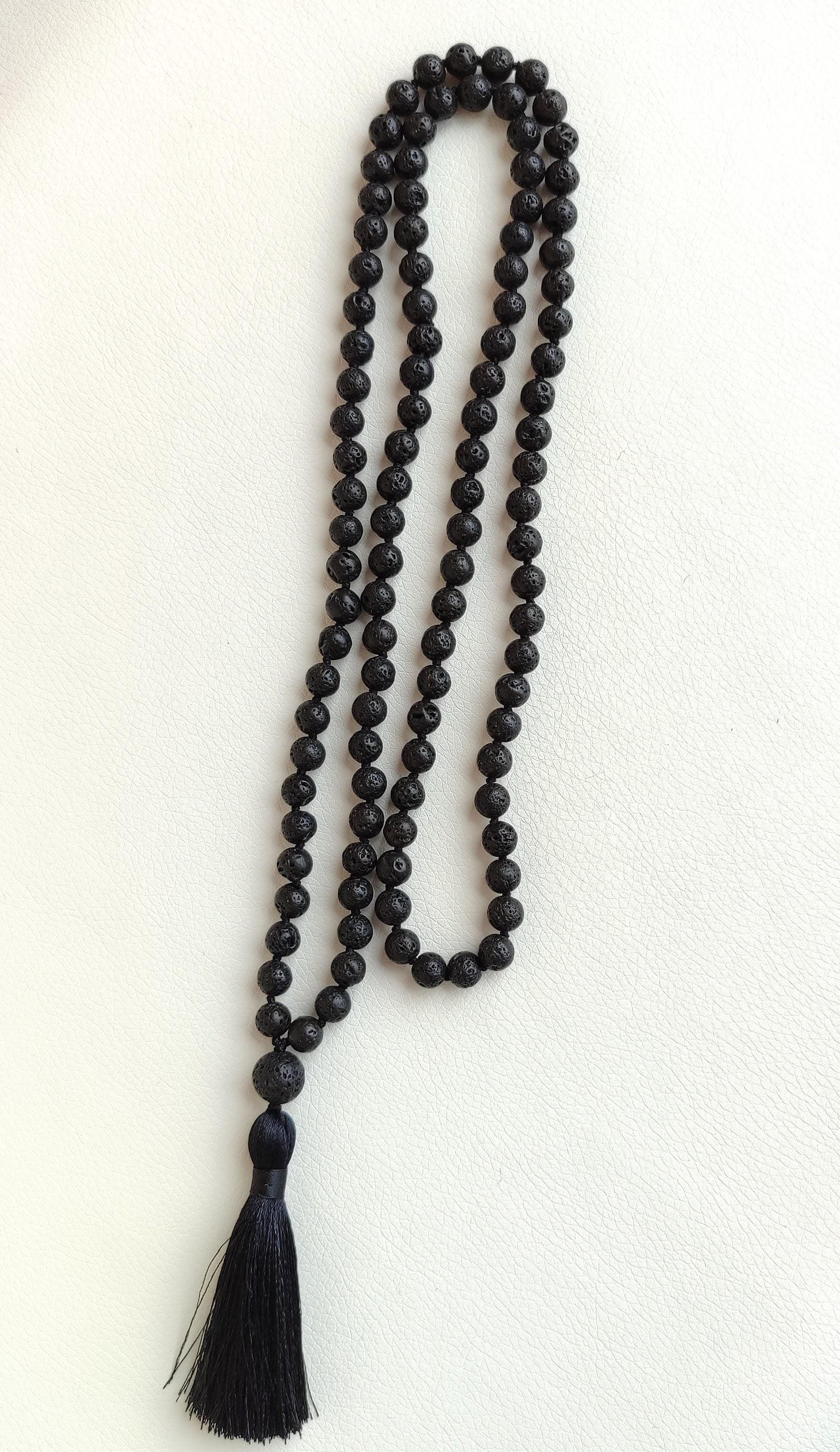 Lava rock mala Black beaded mala Mala beads 108 8mm Knotted mala meditation beads - image 4