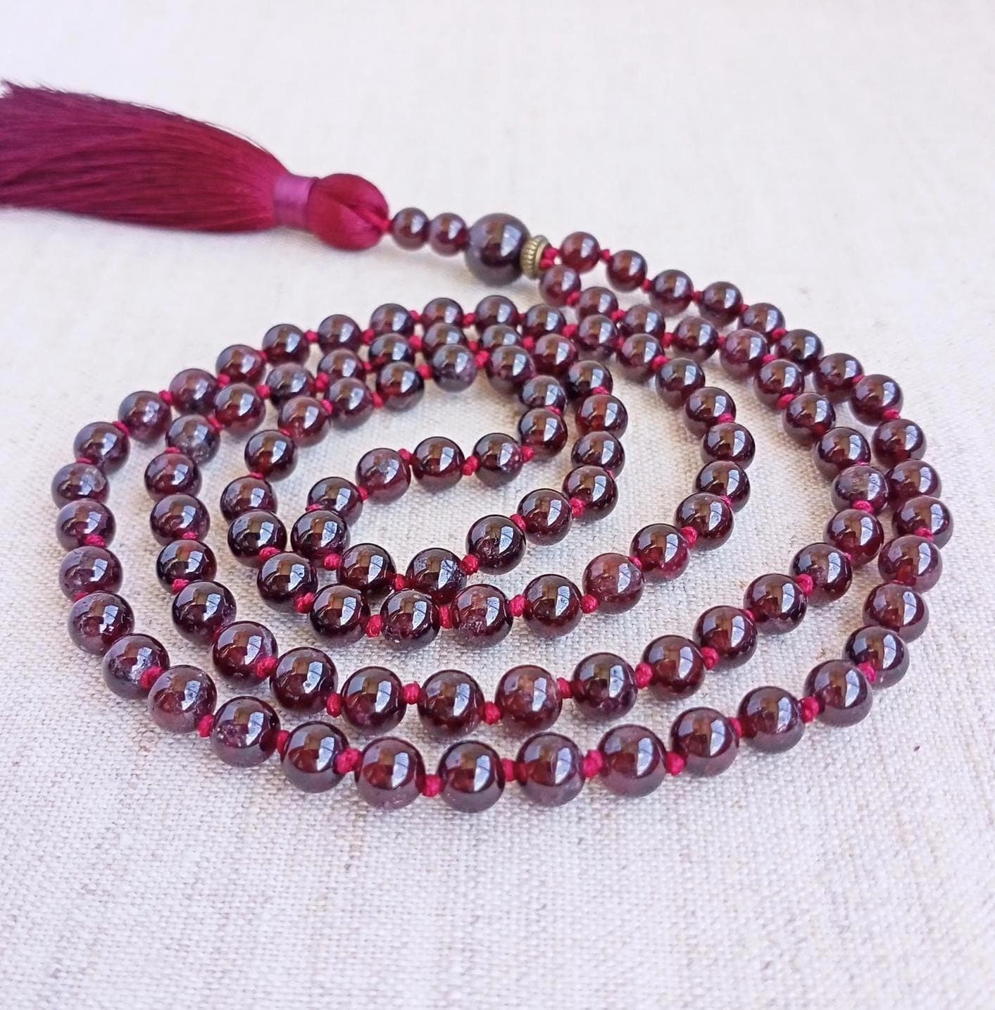Garnet mala beads Knotted mala 108 Buddhist prayer beads Japa mala beads