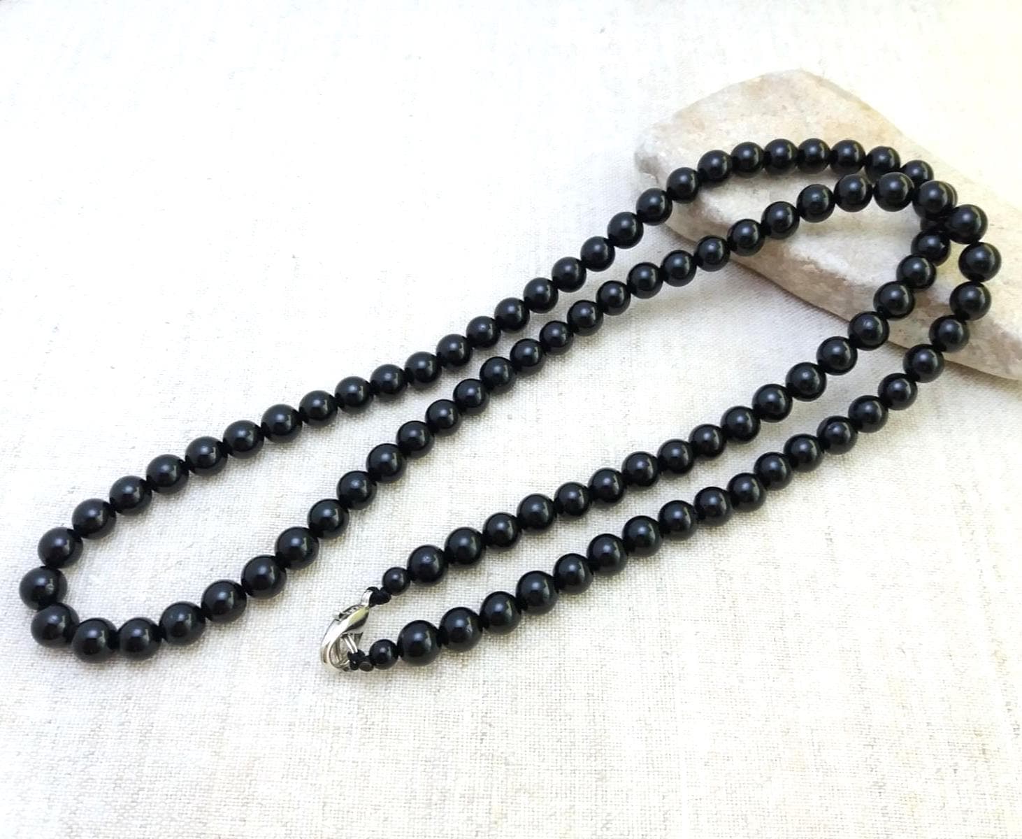 Protection necklace Black tourmaline necklace bead Black stone necklace men