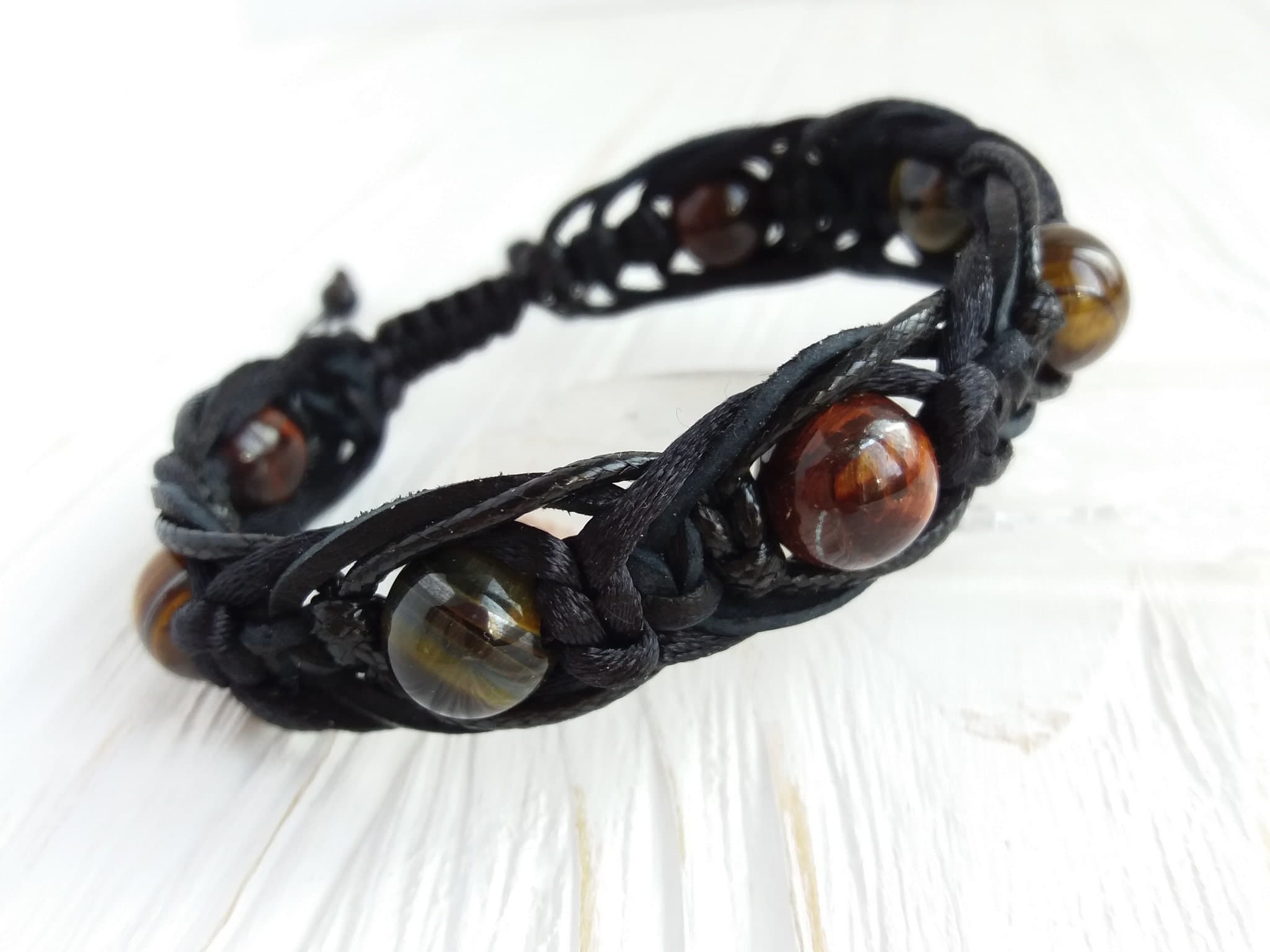 Tigers eye bracelet men Leather bracelet women Braided bracelet with beads - image 4