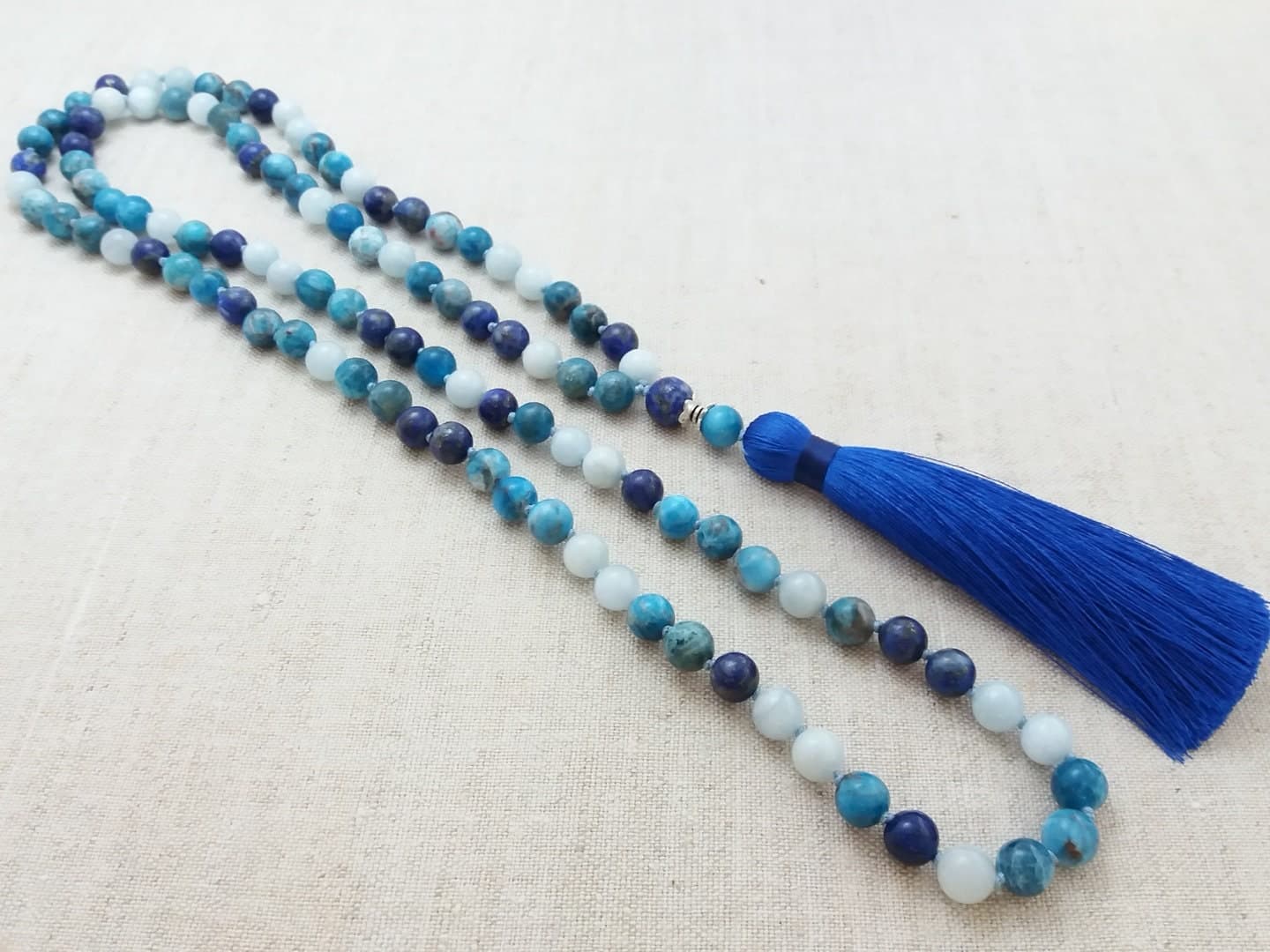 Aquamarine mala Lapis lazuli mala Apatite mala Throat chakra mala - image 3