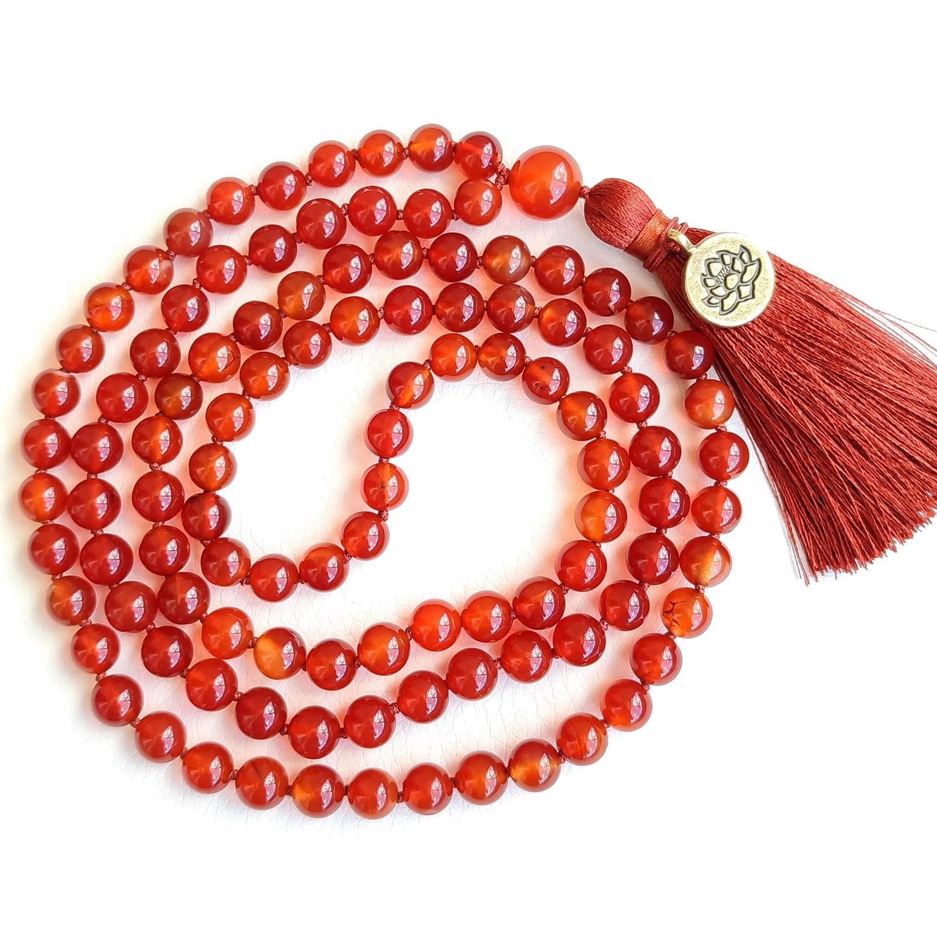Carnelian mala beads Orange mala Hand knotted mala Buddhist mala japa