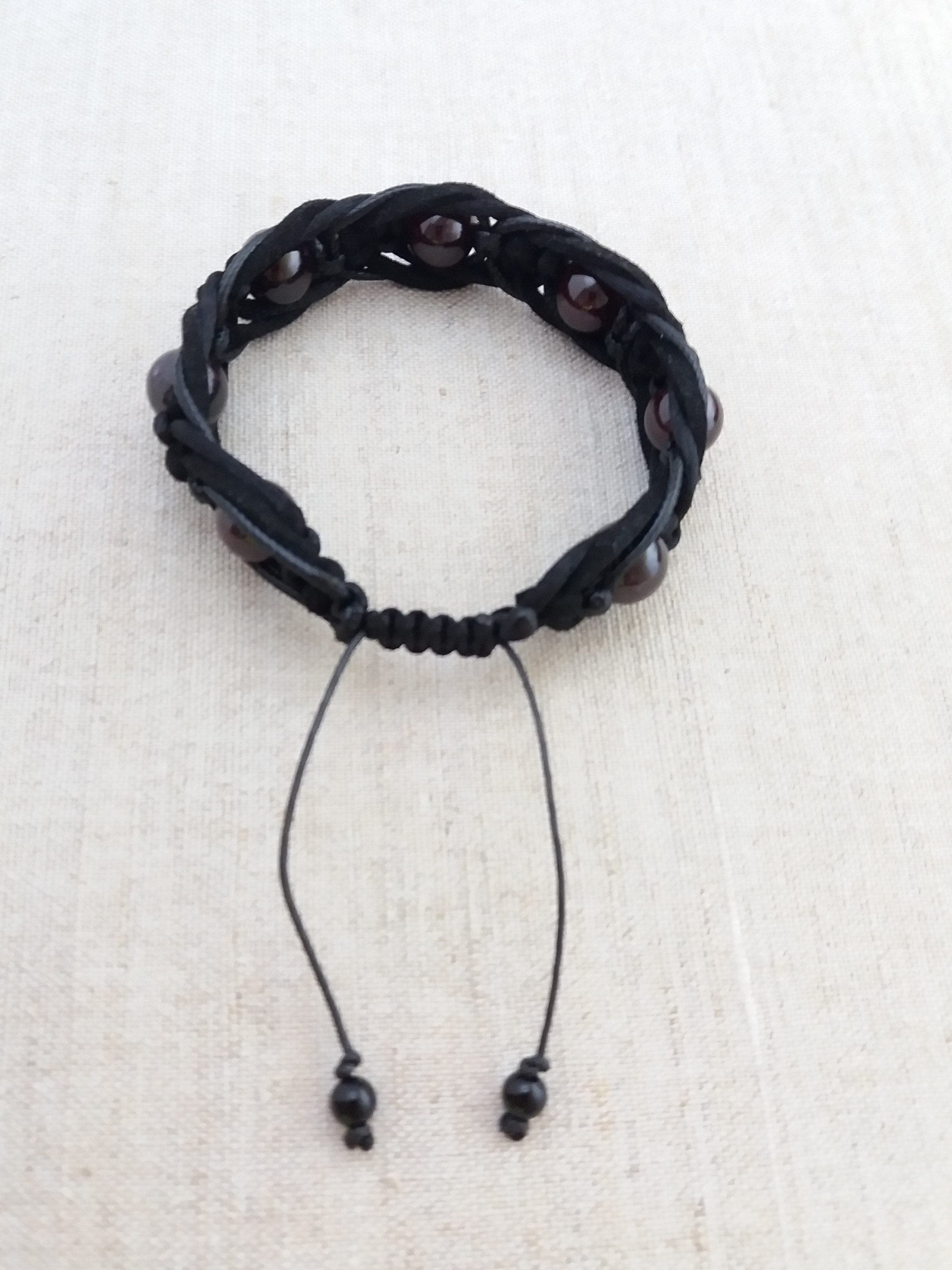 Garnet bracelet mens Leather bracelet beads Braided bracelet with stone - image 5