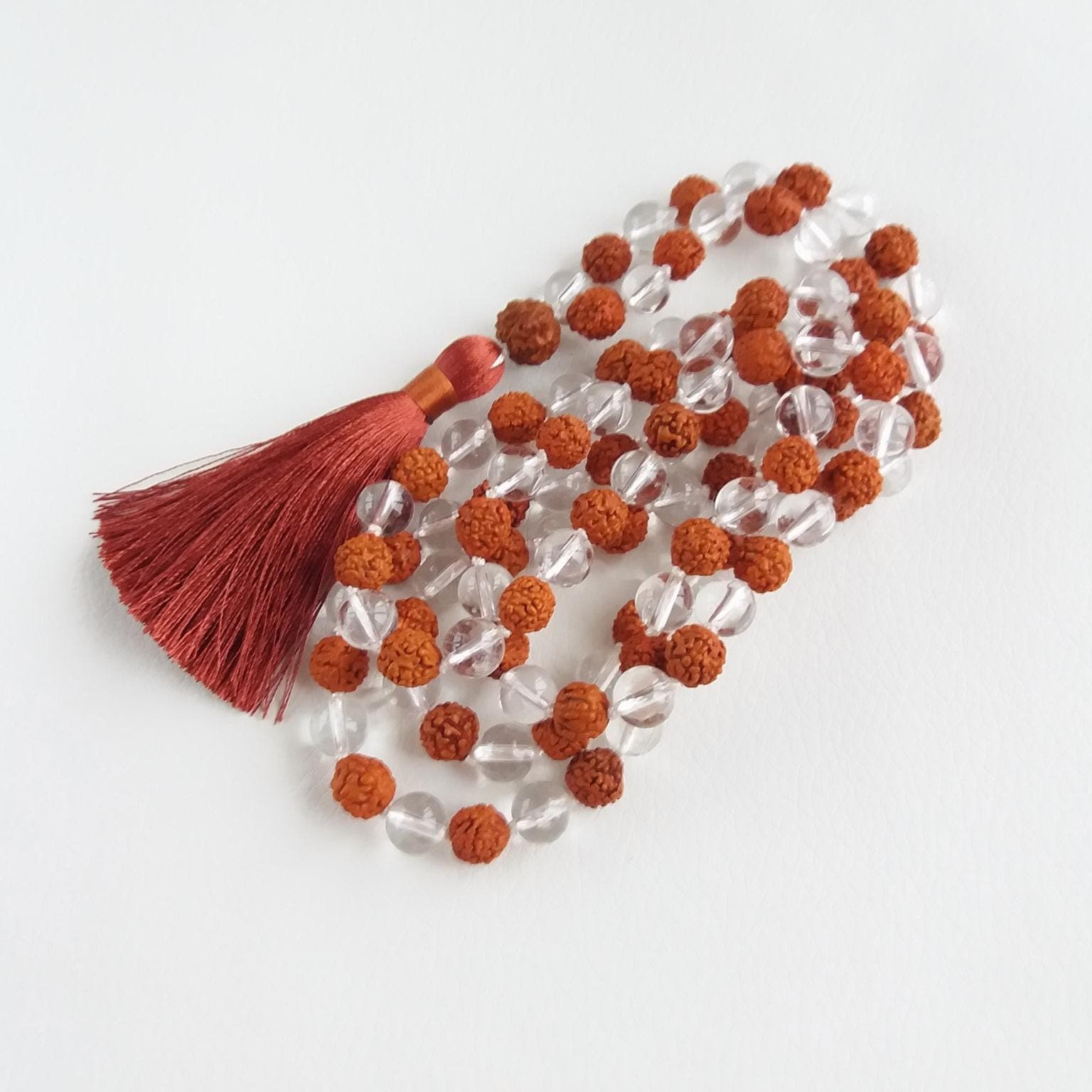 Rudraksha mala 108 beads mala Clear quartz mala Knotted mala beads - image 5